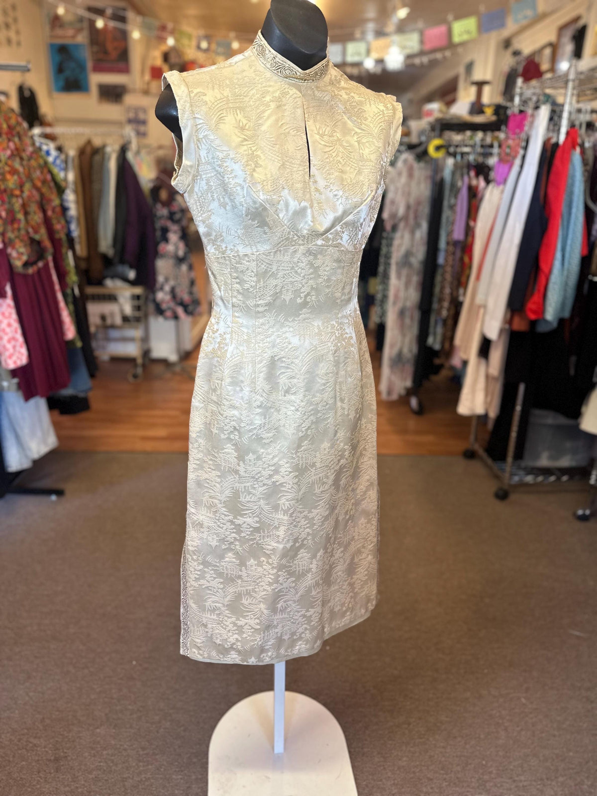 1960's White Embroidered Silk Cheongsam As Is - House of Dow