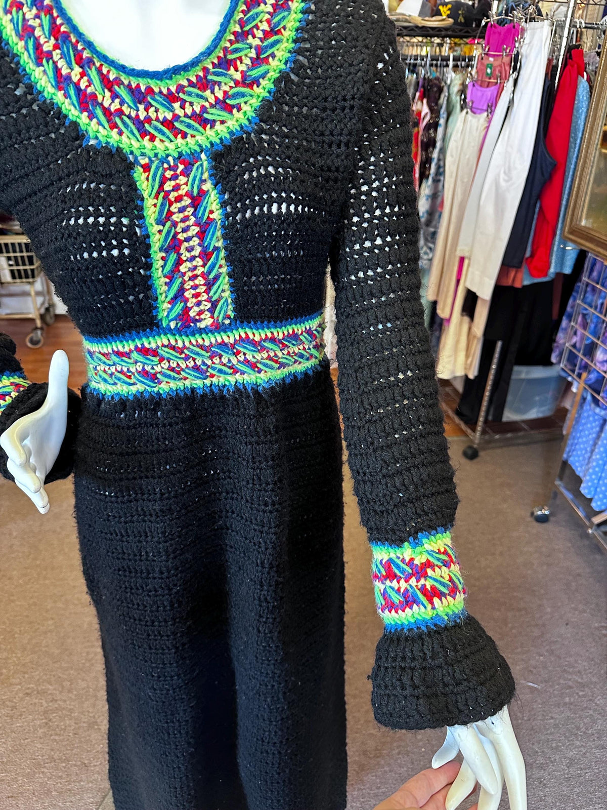 1970's Hand Crocheted Rainbow Dress - House of Dow