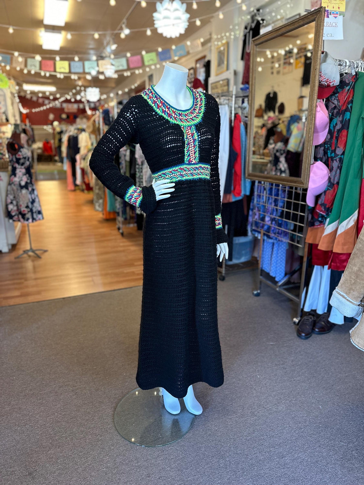 1970's Hand Crocheted Rainbow Dress - House of Dow