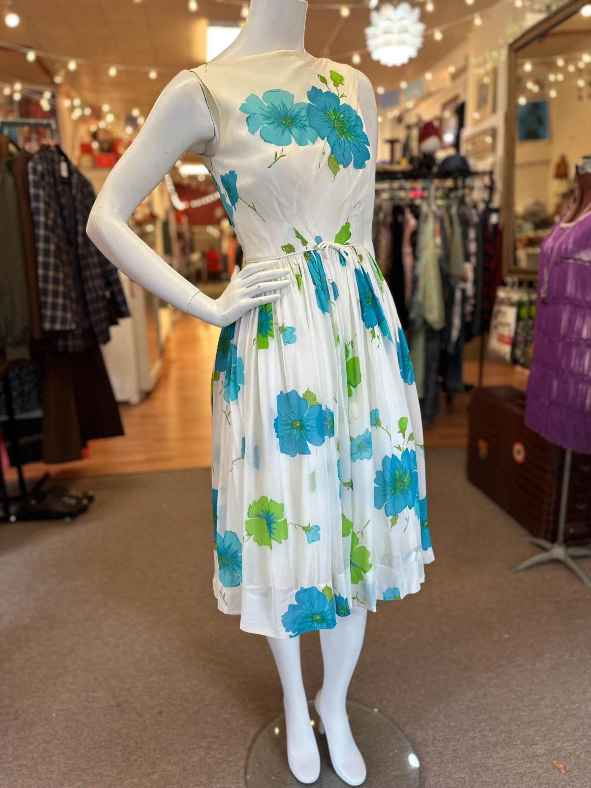 1950's Junior Vintage Blue Carnation Full Skirt Dress - House of Dow