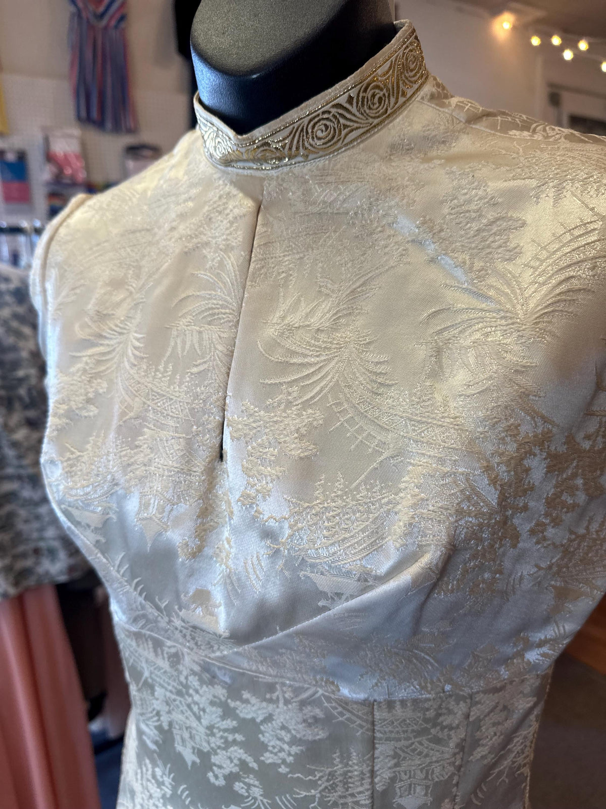 1960's White Embroidered Silk Cheongsam As Is - House of Dow