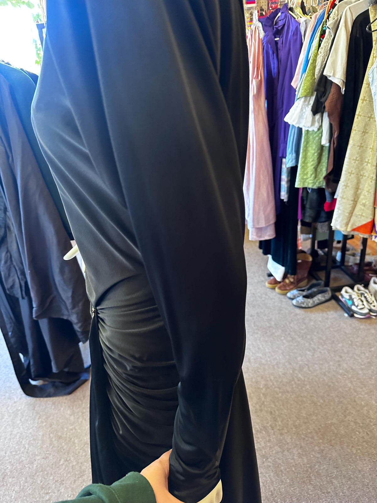 1980's Fishtail Ruching Mermaid Style Black Revenge Dress - House of Dow