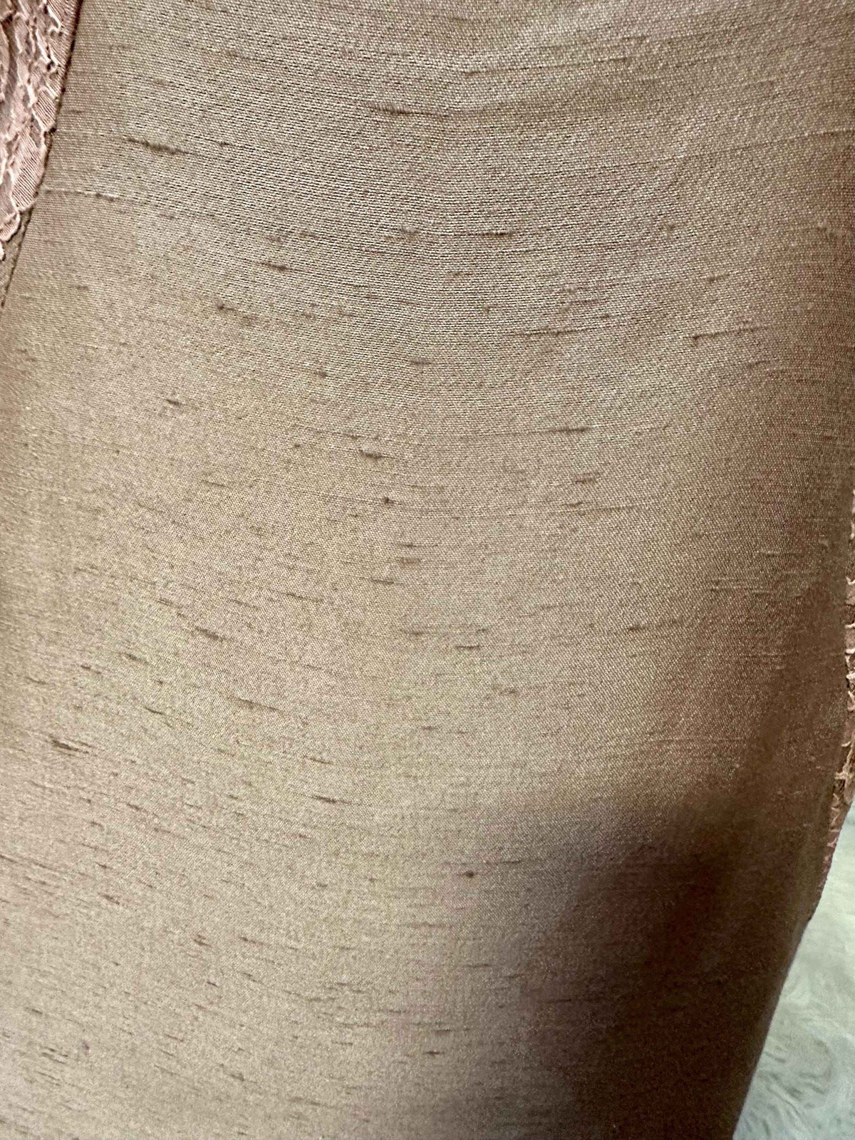 1960's Plus Size Taupe Raw Silk Dress with Blush Pink lace and Bow
