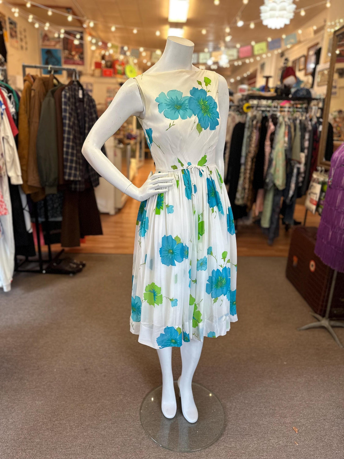 1950's Junior Vintage Blue Carnation Full Skirt Dress - House of Dow