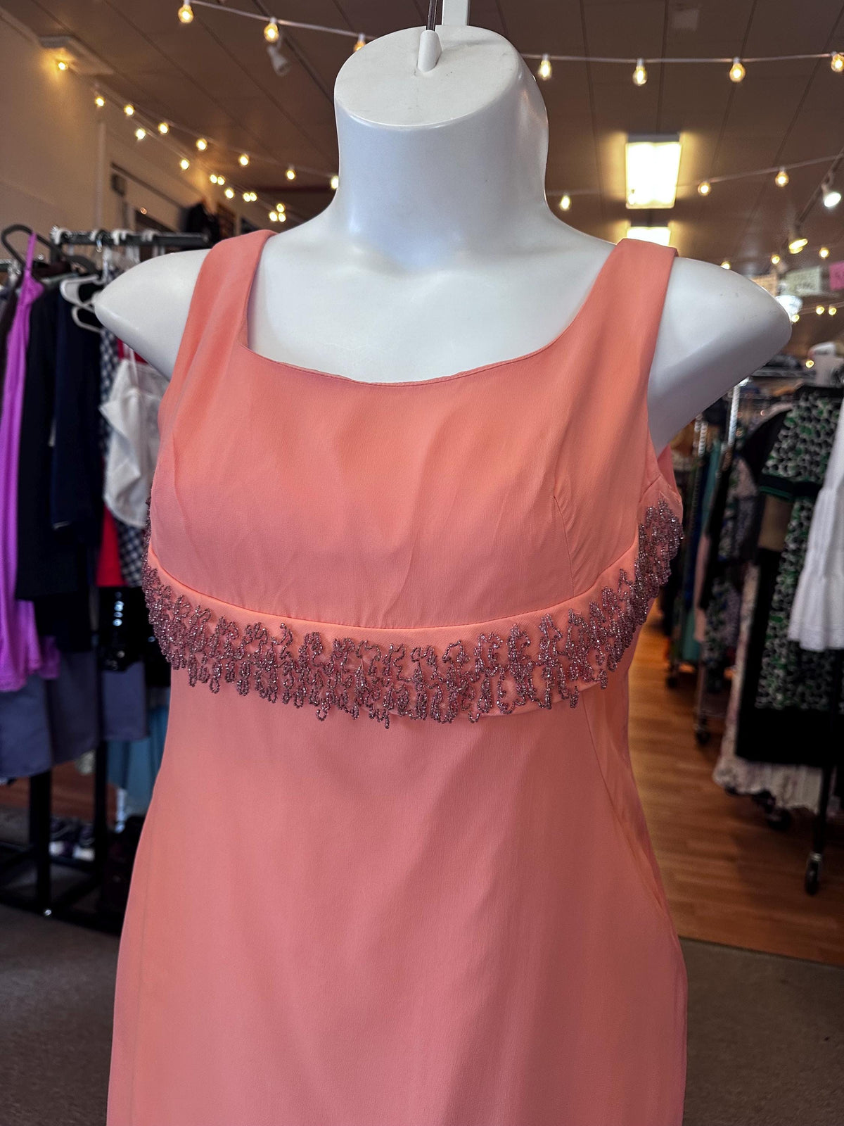 1950's Pink Anita Modes Beaded Shelf Bust Cocktail Dress Large - House of Dow