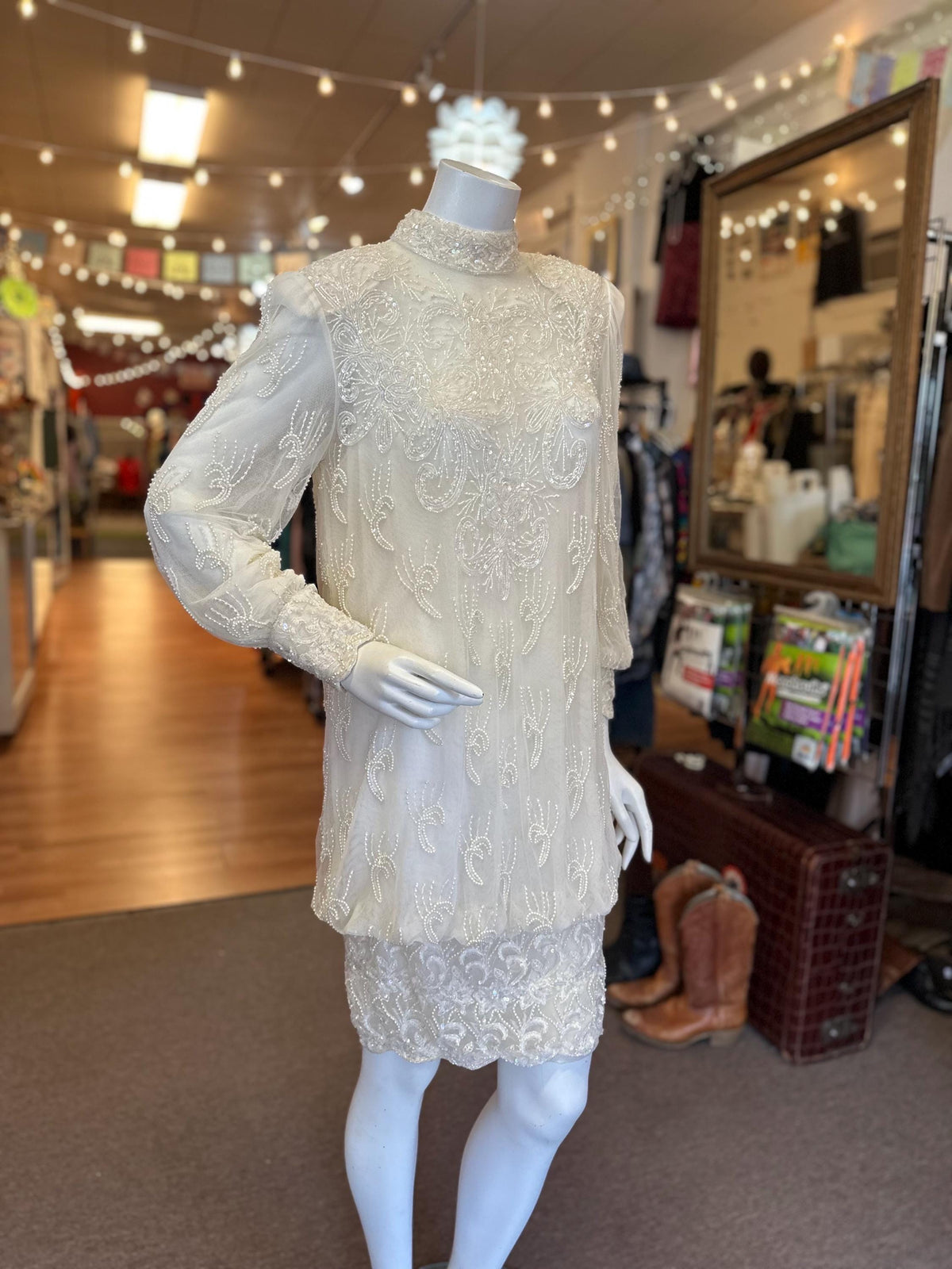 1980's Lillie Rubin Art Deco Inspired Beaded Drop Waist Dress - House of Dow