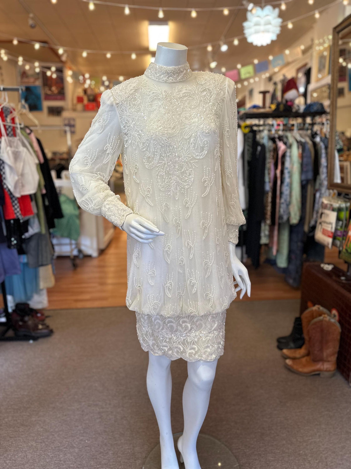 1980's Lillie Rubin Art Deco Inspired Beaded Drop Waist Dress - House of Dow