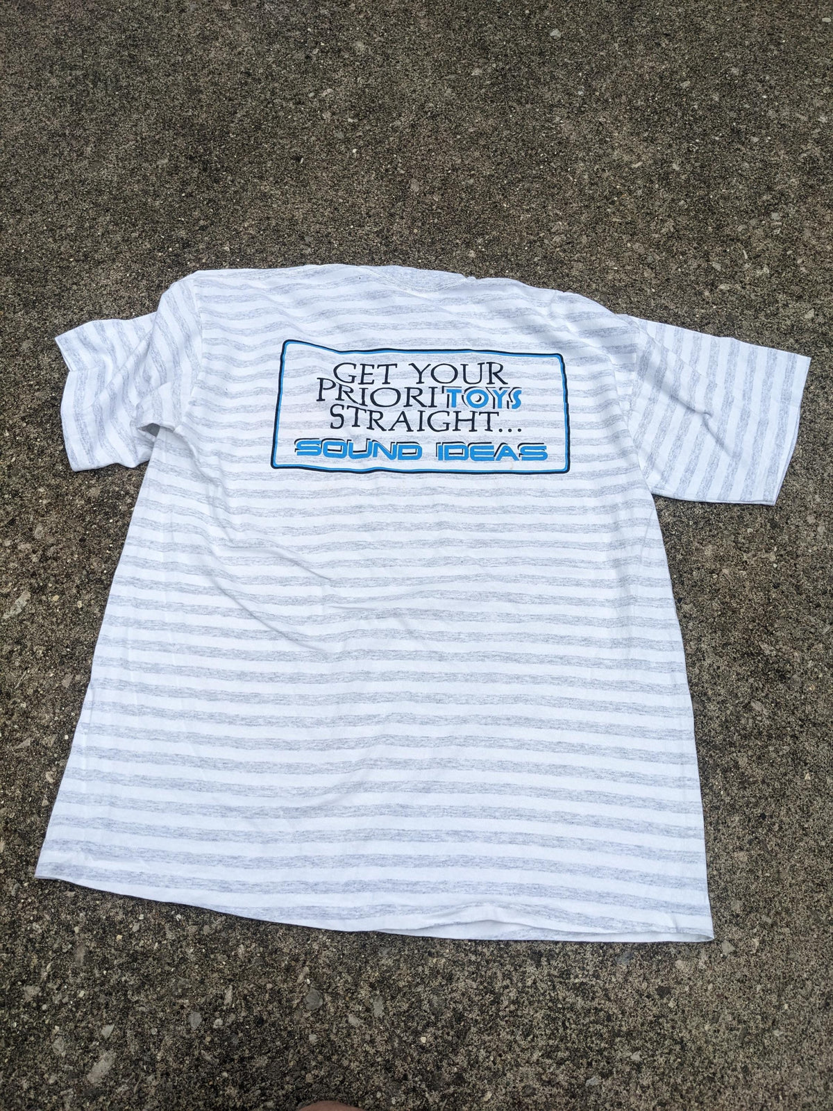 90s Deadstock Striped T-Shirt Zack Morris style Sound Ideas XL - House of Dow