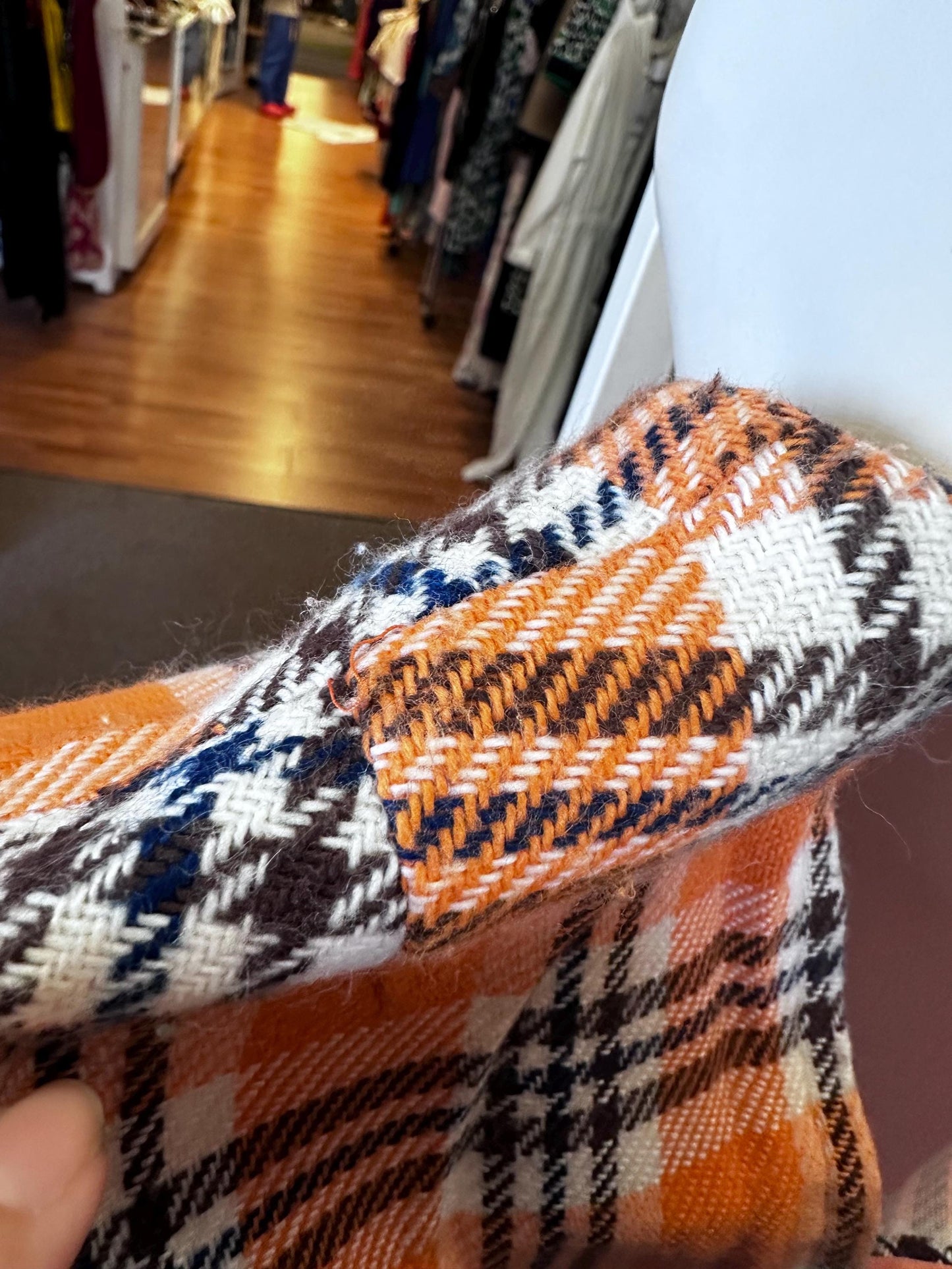 1960s Plus Size Knit Dress Orange Plaid XL
