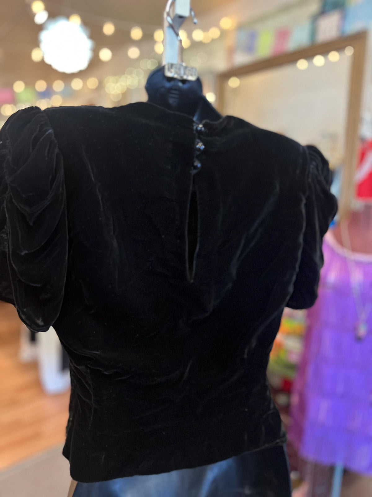 1930's Black Velvet Ruffle Bow Top - House of Dow