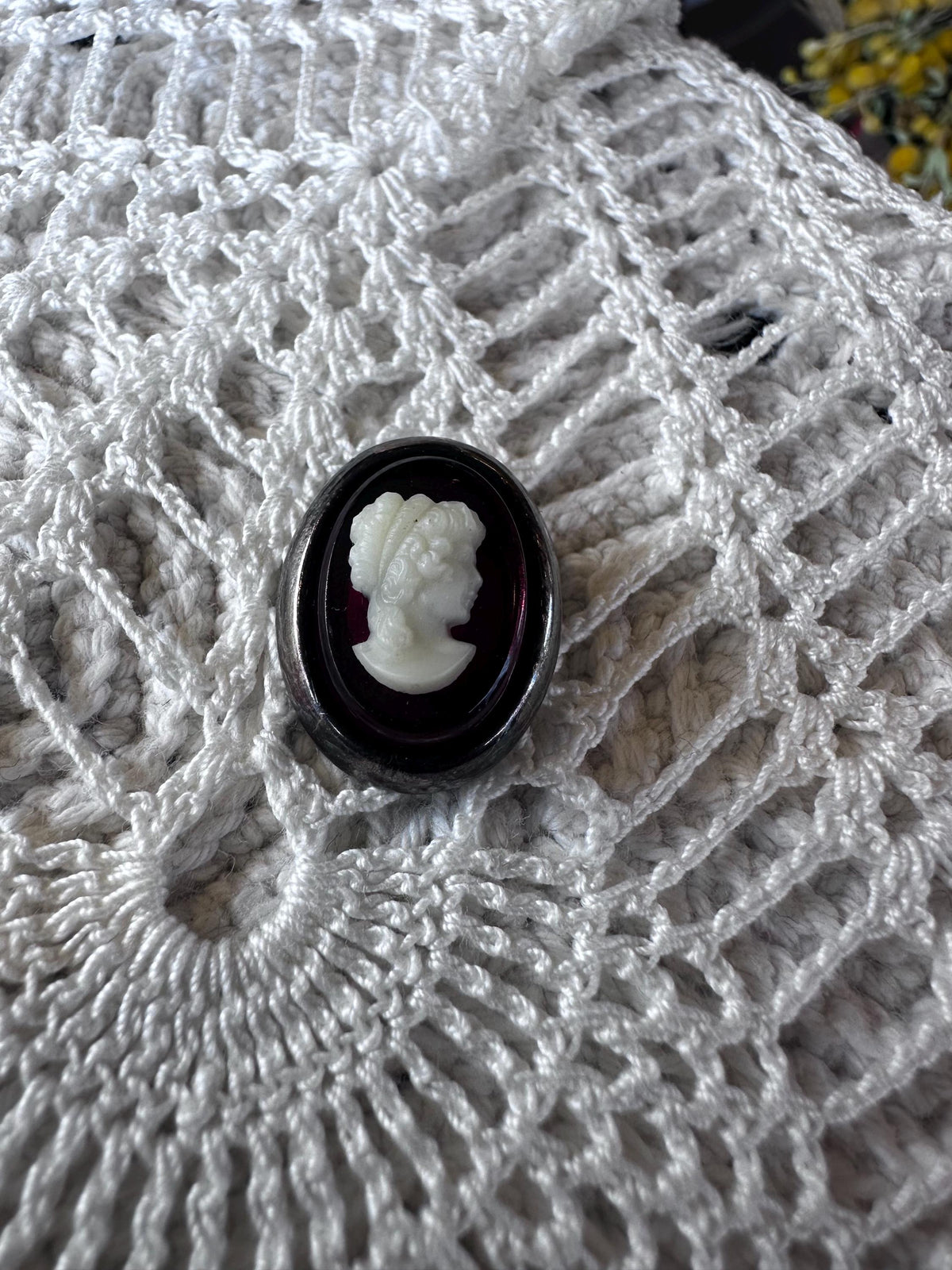 Vintage Sterling Silver White and Red Glass Cameo Pendant Slide - House of Dow
