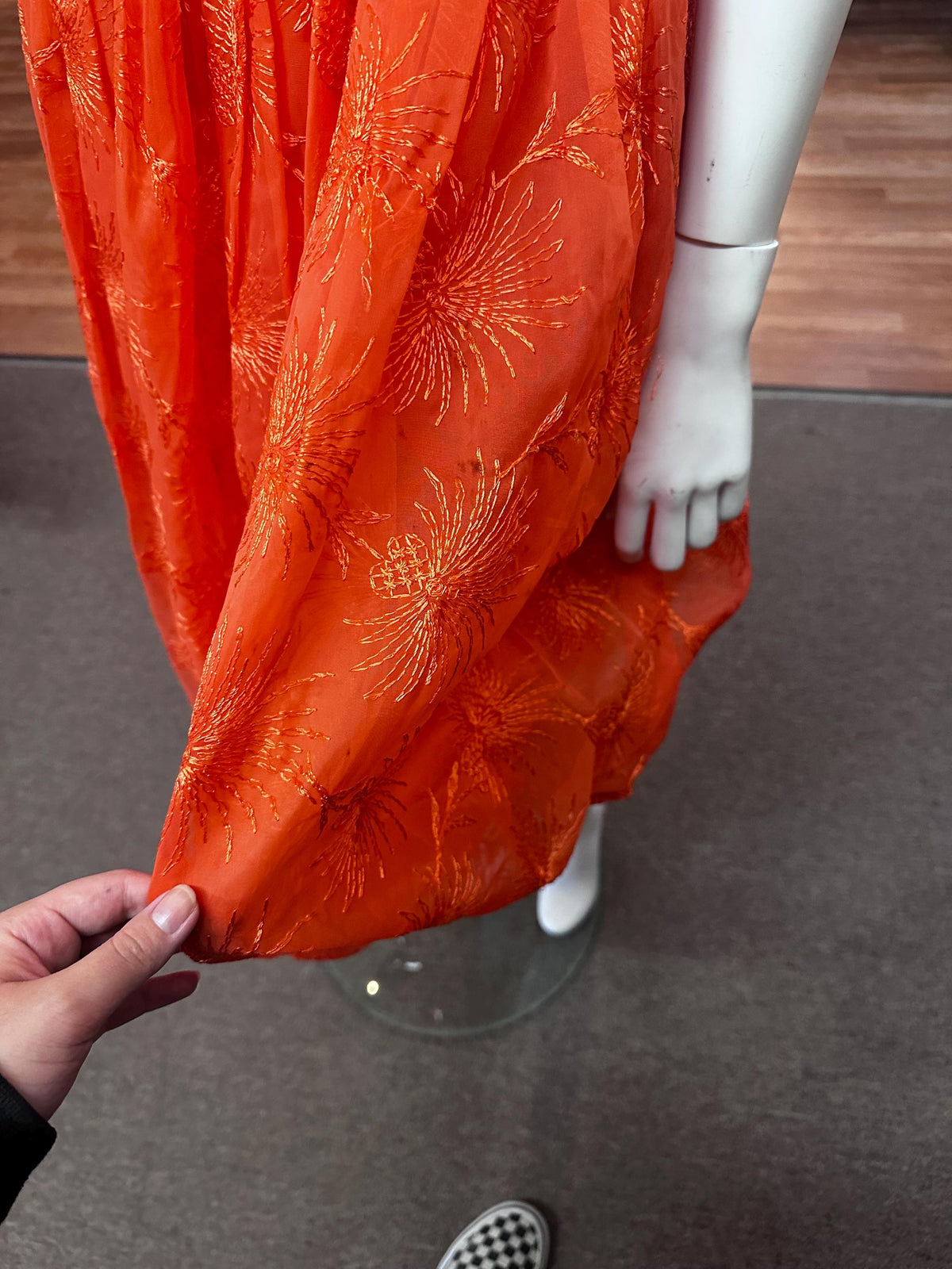 1950's Juniors Orange Embroidered Formal Dress AS IS XS Fireworks Bubble Skirt
