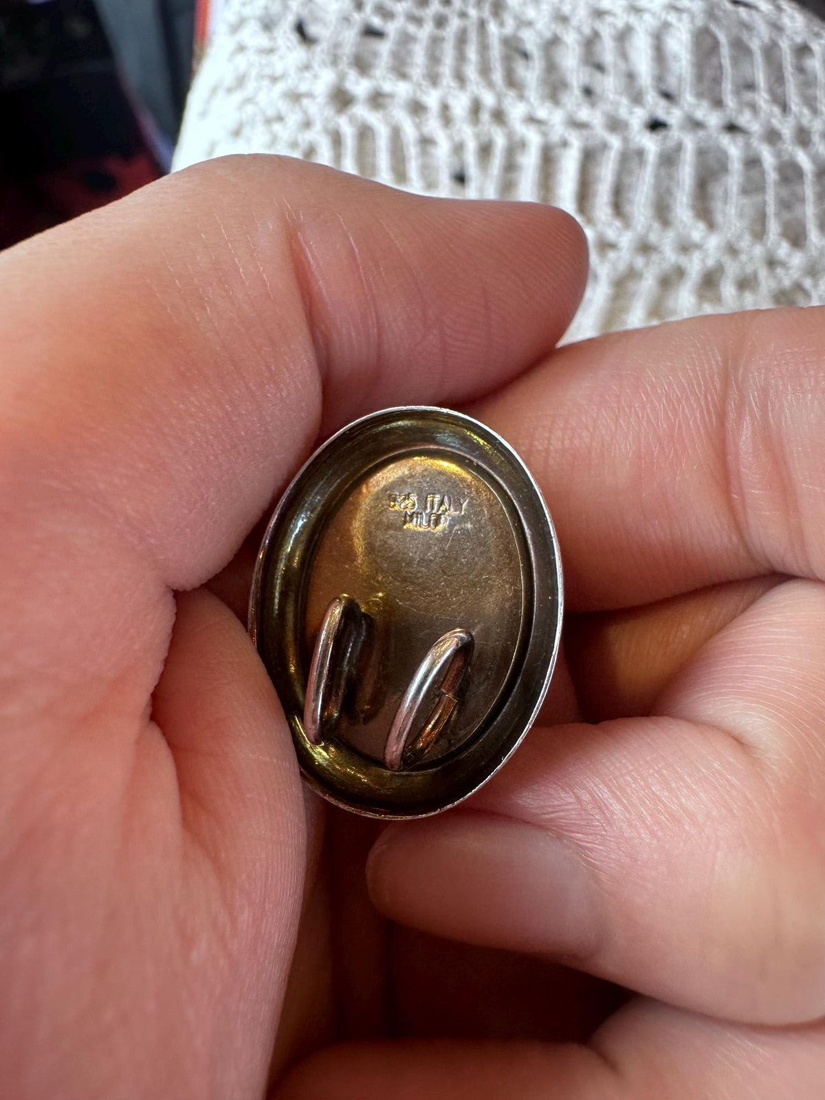 Vintage Sterling Silver White and Red Glass Cameo Pendant Slide - House of Dow