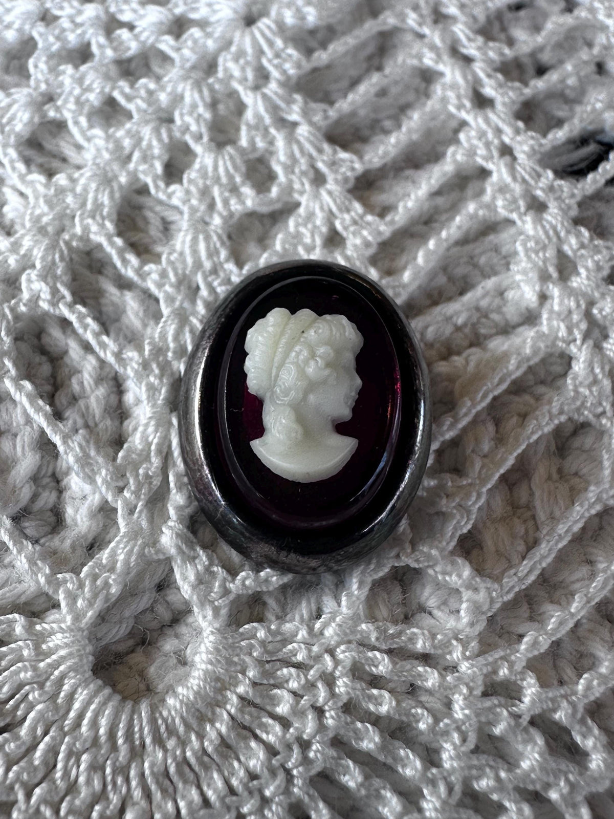 Vintage Sterling Silver White and Red Glass Cameo Pendant Slide - House of Dow