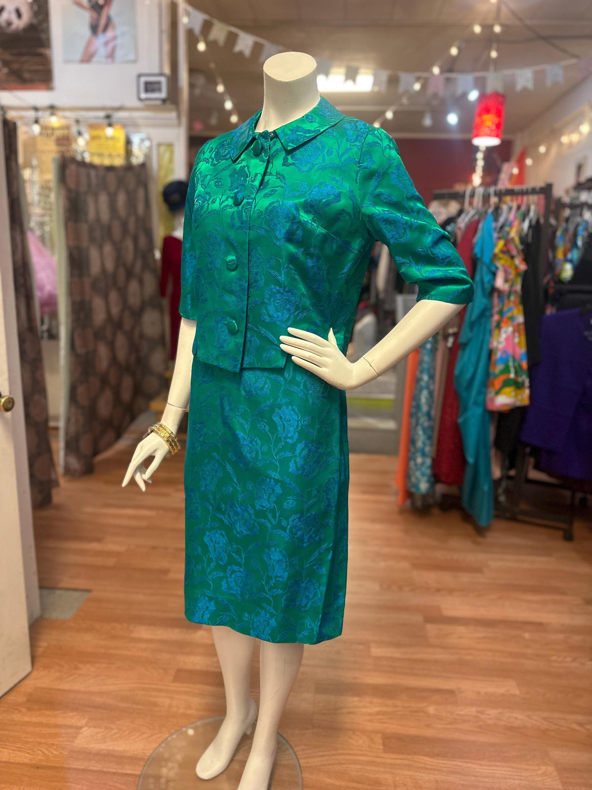 1960's Marcy Allen Two piece Brocade Silk Wiggle Dress with jacket - House of Dow