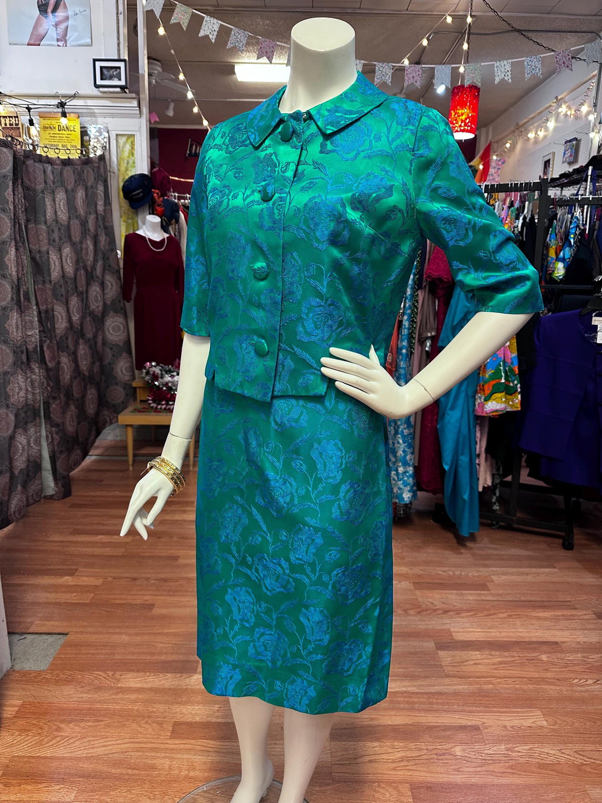 1960's Marcy Allen Two piece Brocade Silk Wiggle Dress with jacket - House of Dow