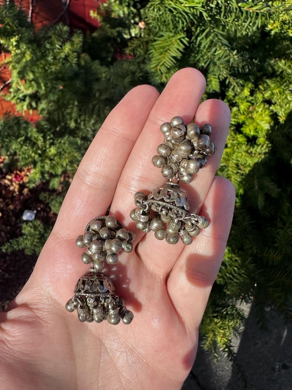 Antique Jhumki Silver Bell Clip on Earrings from Rajasthan - House of Dow