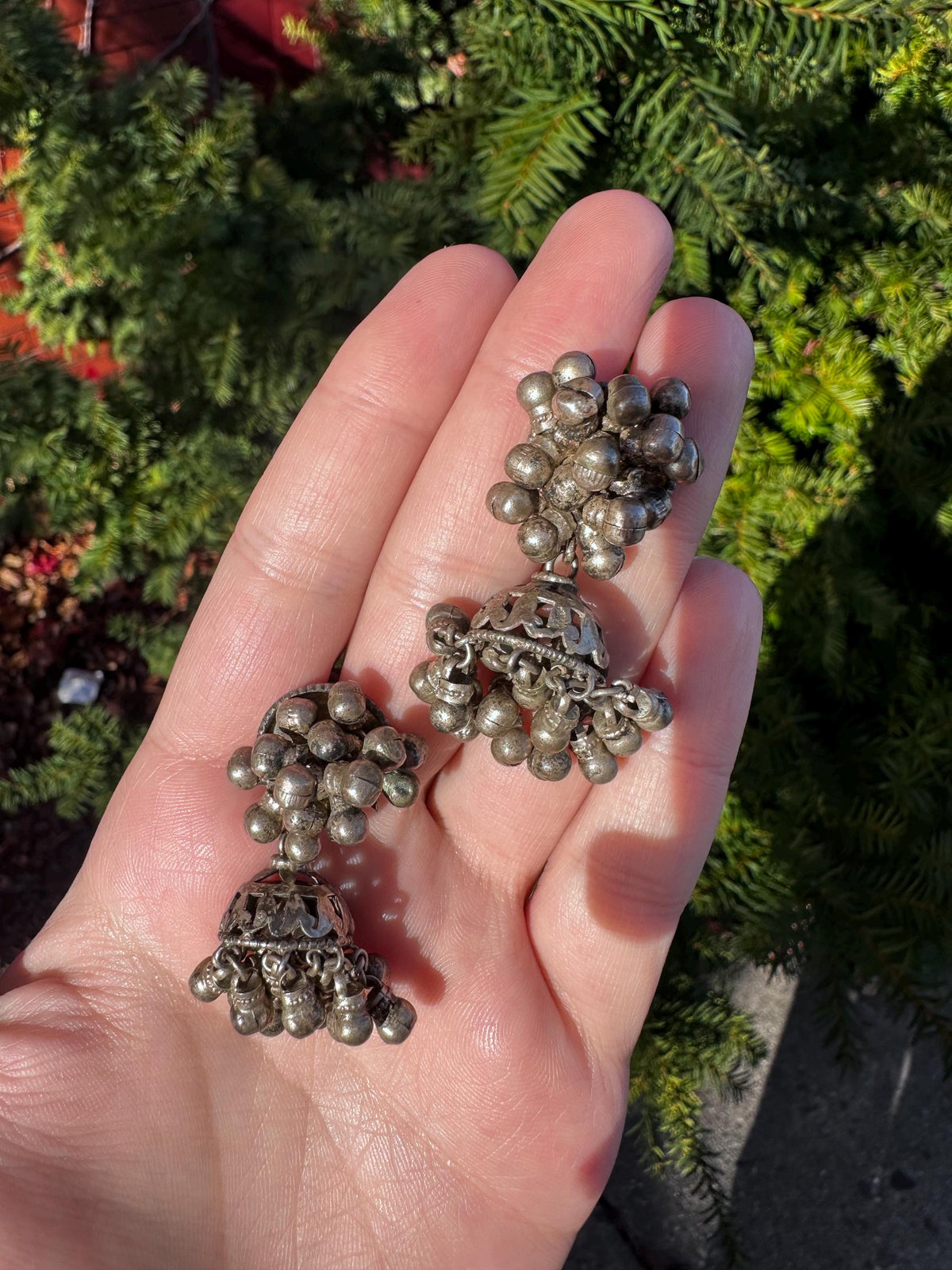 Antique Jhumki Silver Bell Clip on Earrings from Rajasthan - House of Dow