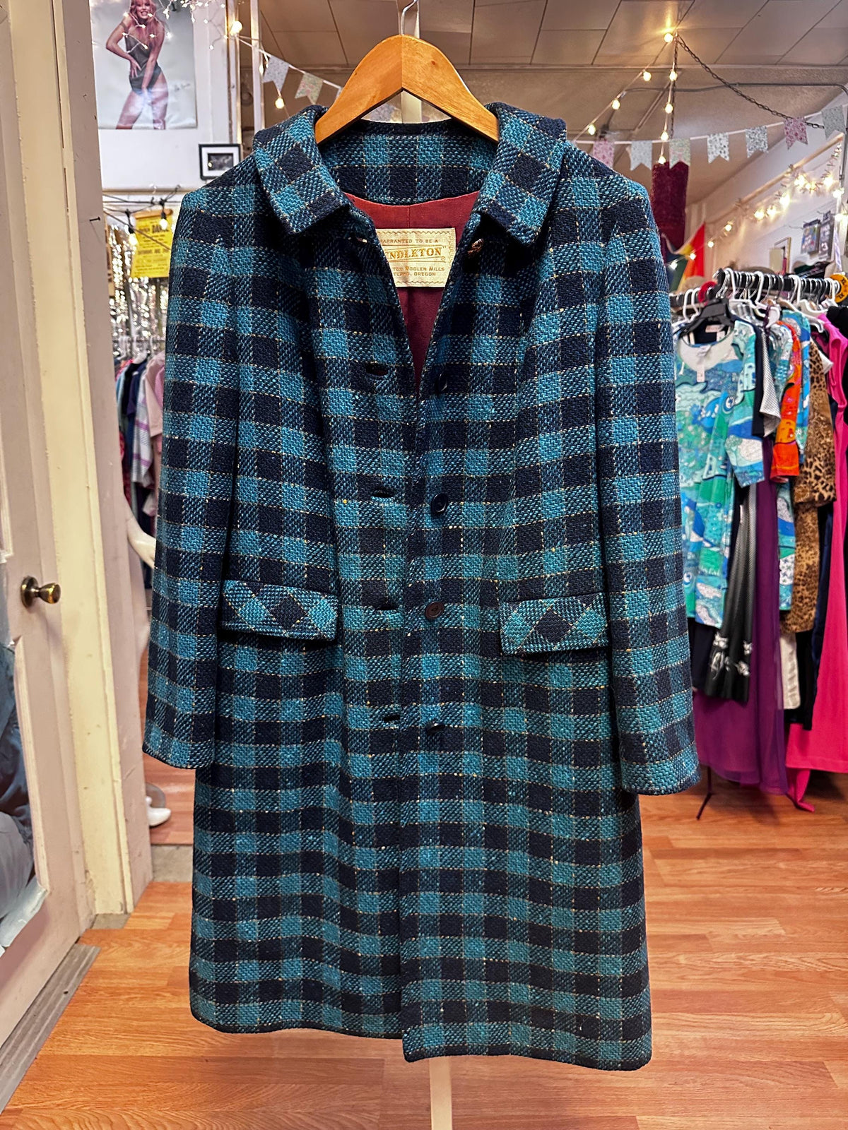 1960's Vintage Blue Plaid Wool Coat Rare Pendleton