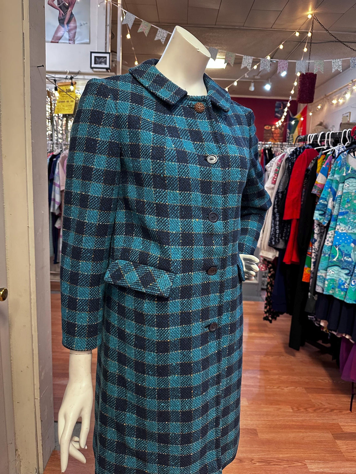 1960's Vintage Blue Plaid Wool Coat Rare Pendleton