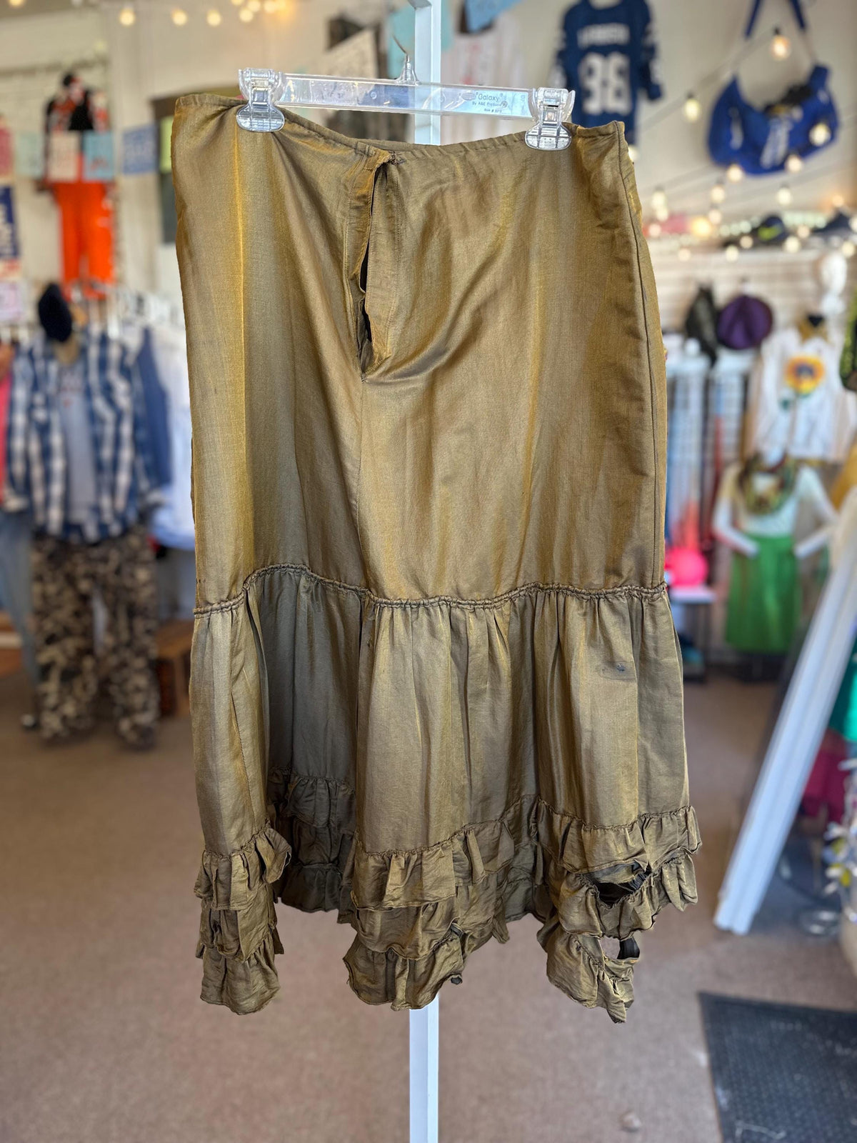 Shot Silk Antique Victorian Petticoat Olive Green Vintage Skirt AS IS ripped