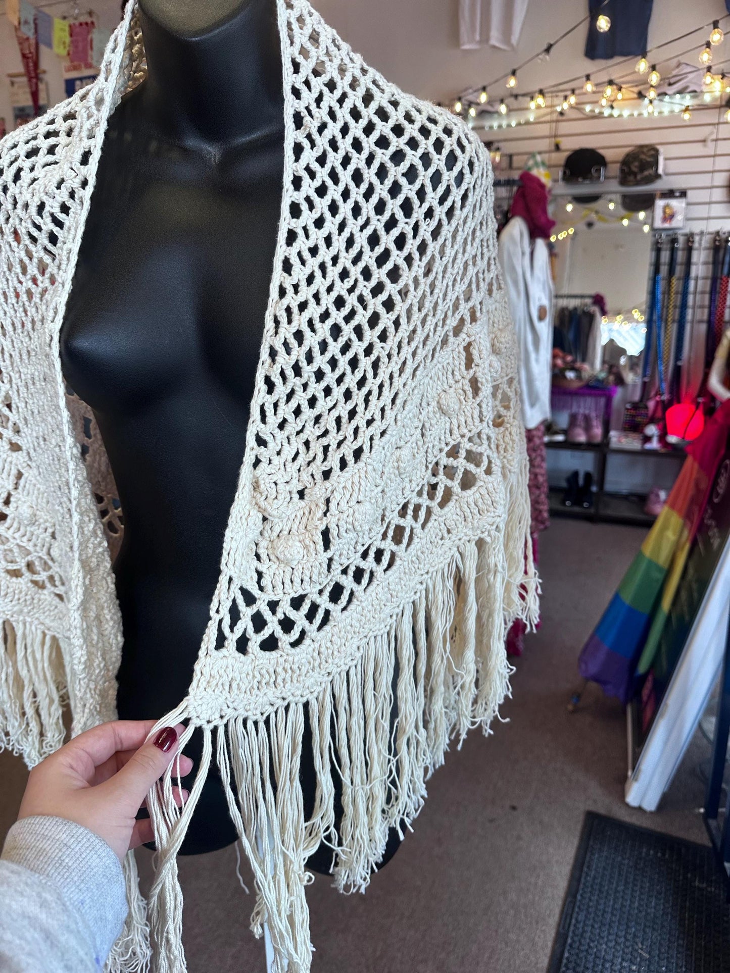 Vintage Hand Made Victorian Style Crochet Shawl OSFM