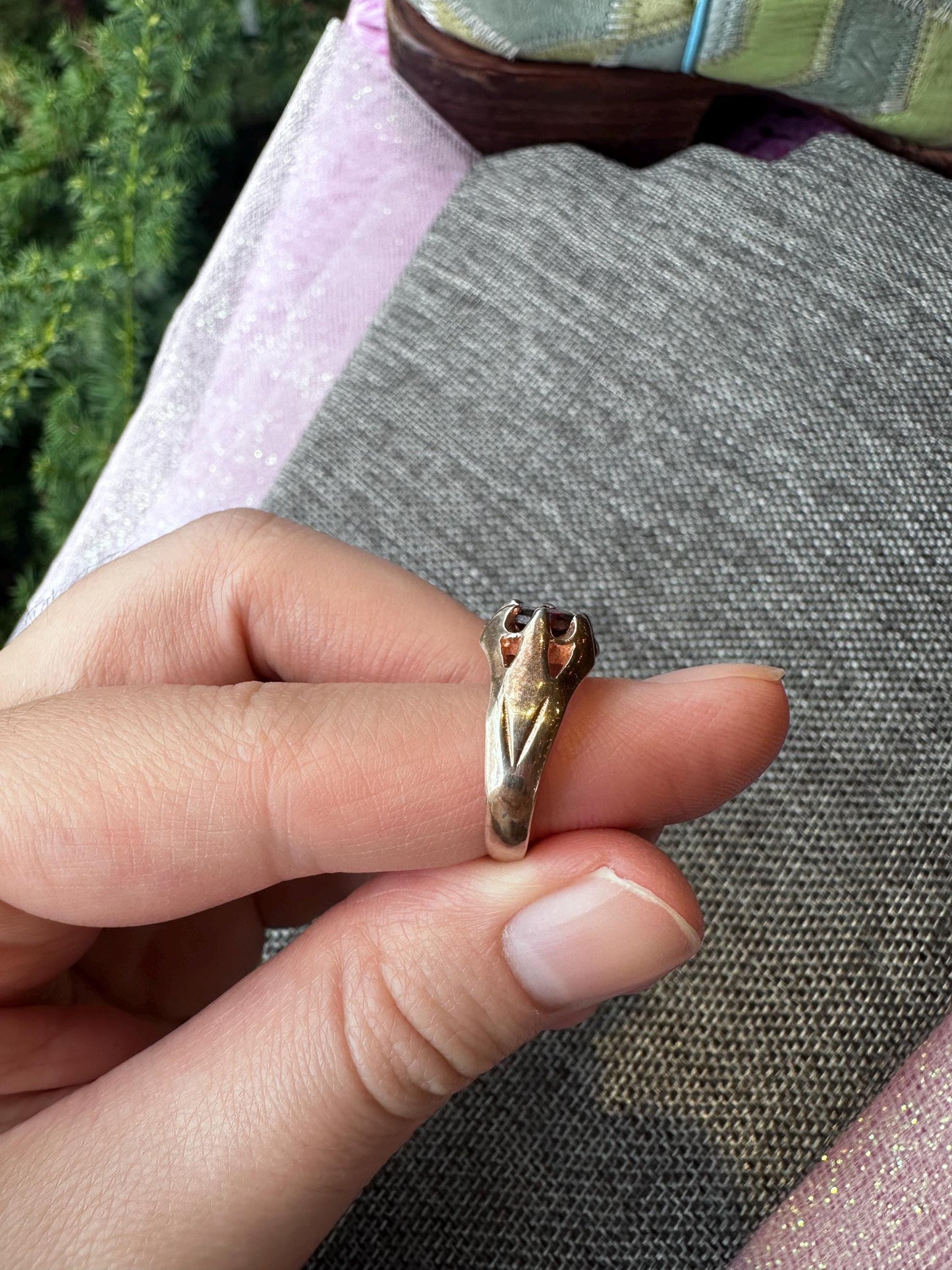 Antique Rare 1930's Men's Art Deco Garnet Gold Vermeil over Sterling Silver 925 Size 6.5