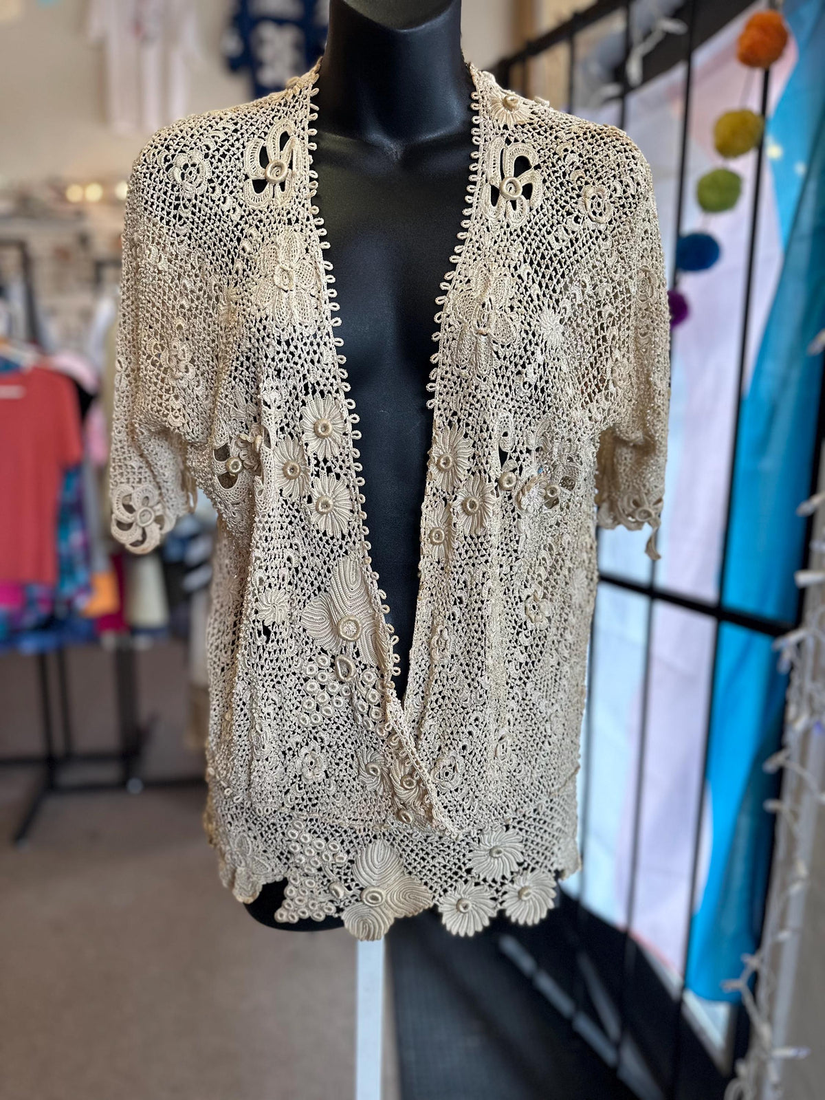 ANTIQUE EDWARDIAN 1900s Turn of the Century Irish Crochet Lace Cardigan blouse S/M SALE