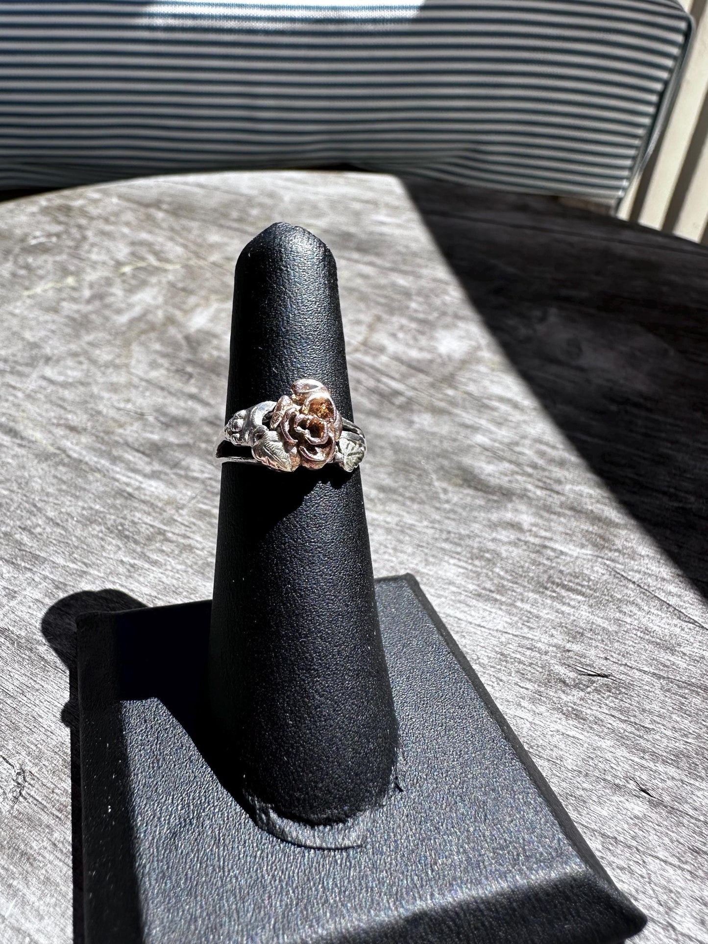 Vintage Mixed Metal Sterling Silver Rose Cluster Ring Size 6