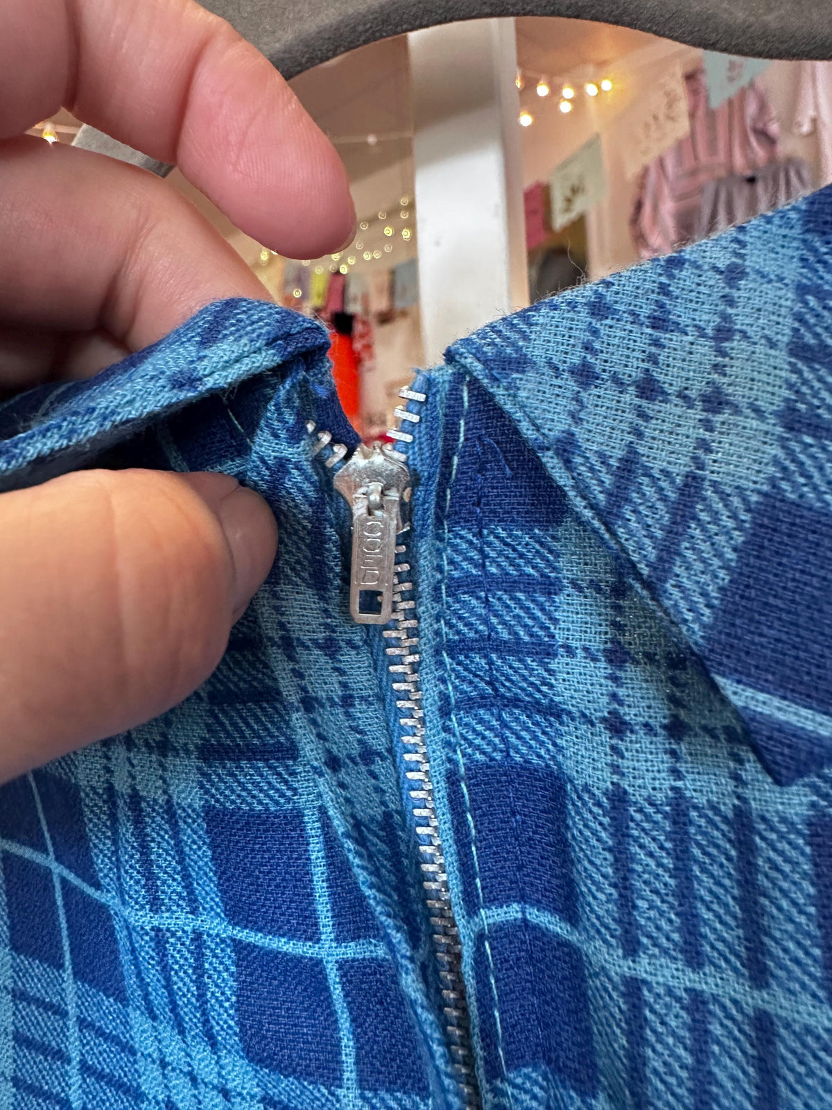 Vintage K-10 1960's/50's Plus Size 2XL 3XL Plaid Blue Dress