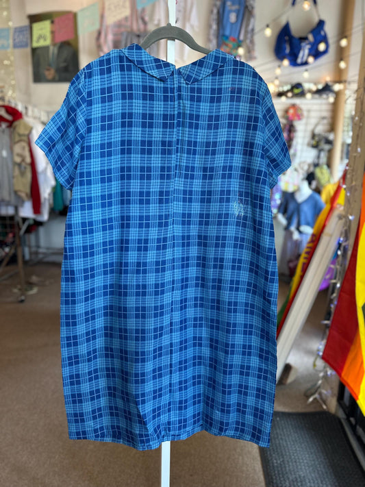 Vintage K-10 1960's/50's Plus Size 2XL 3XL Plaid Blue Dress