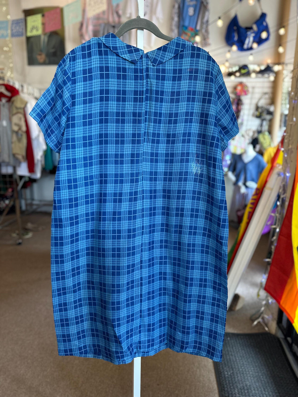 Vintage K-10 1960's/50's Plus Size 2XL 3XL Plaid Blue Dress