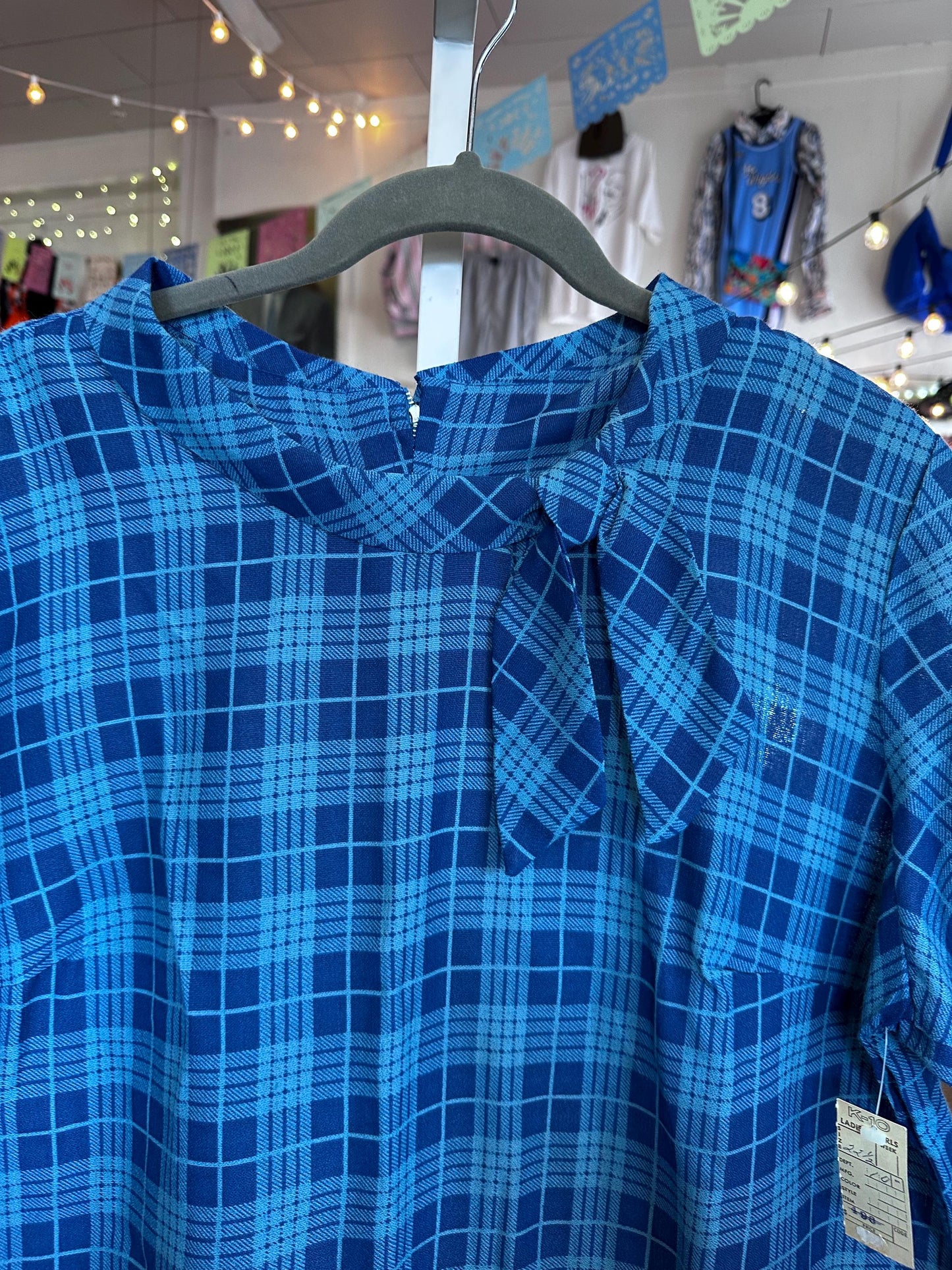Vintage K-10 1960's/50's Plus Size 2XL 3XL Plaid Blue Dress