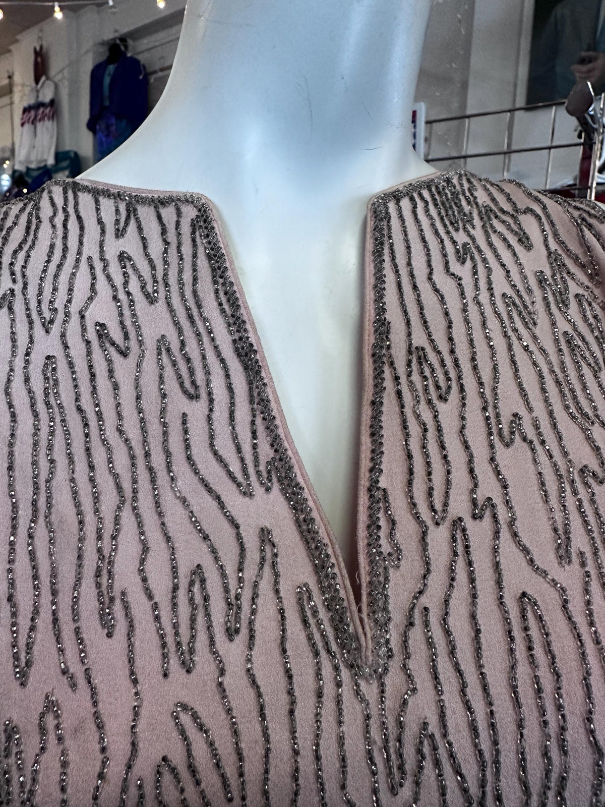 Vintage Moiré-Inspired Beaded Dress – Size S/M