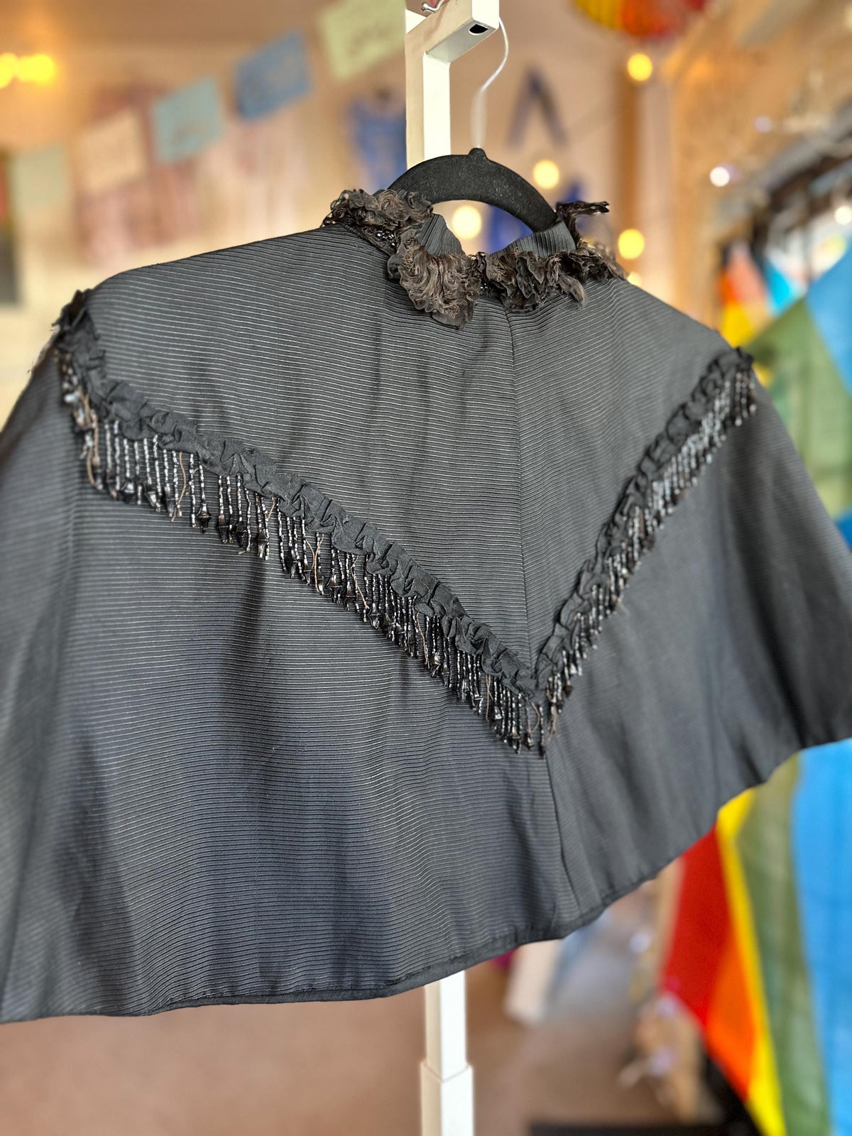 Antique Fringe 1800s Mourning Civil War Era Capelet Beaded Fringe As Is