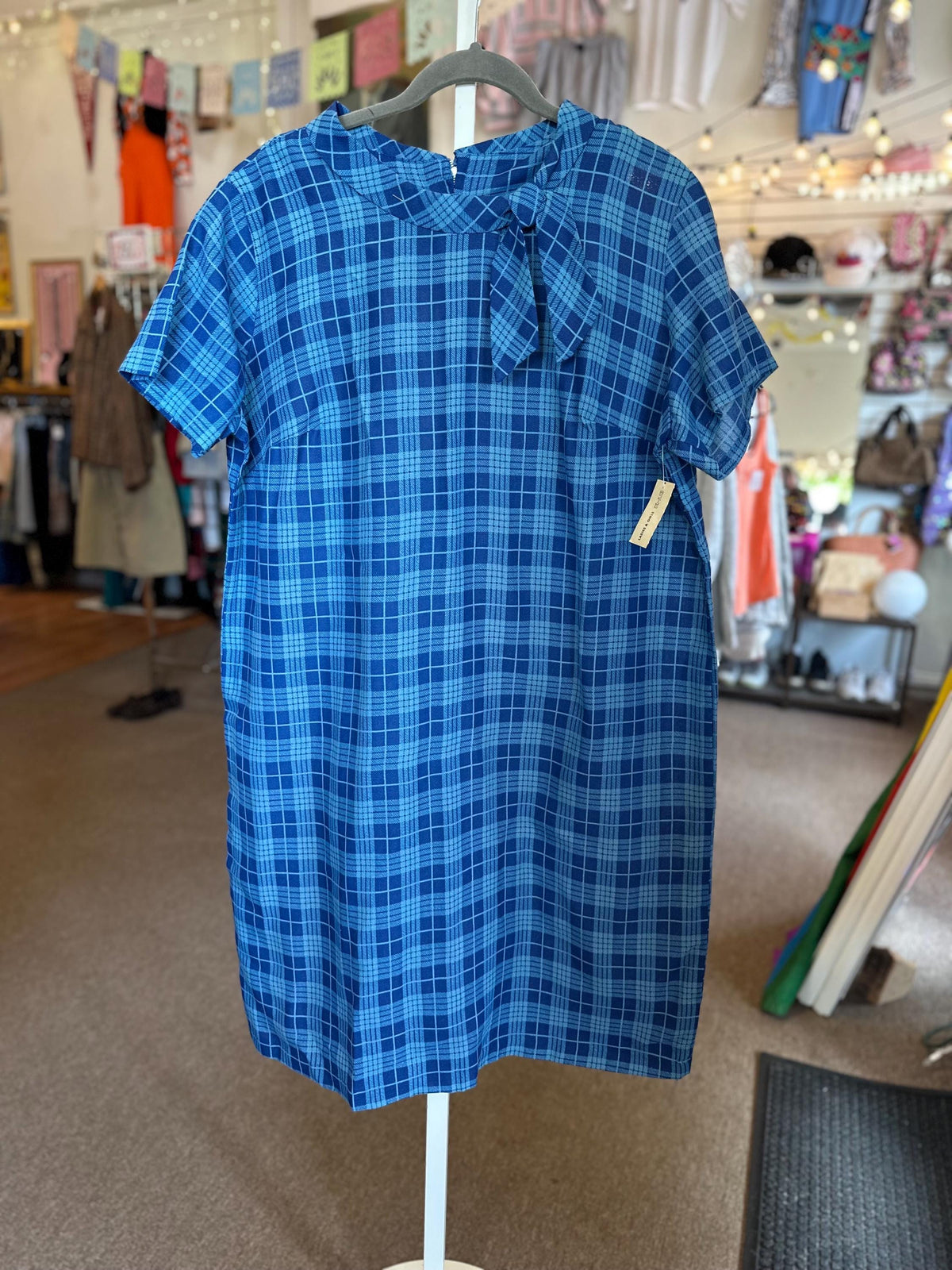 Vintage K-10 1960's/50's Plus Size 2XL 3XL Plaid Blue Dress