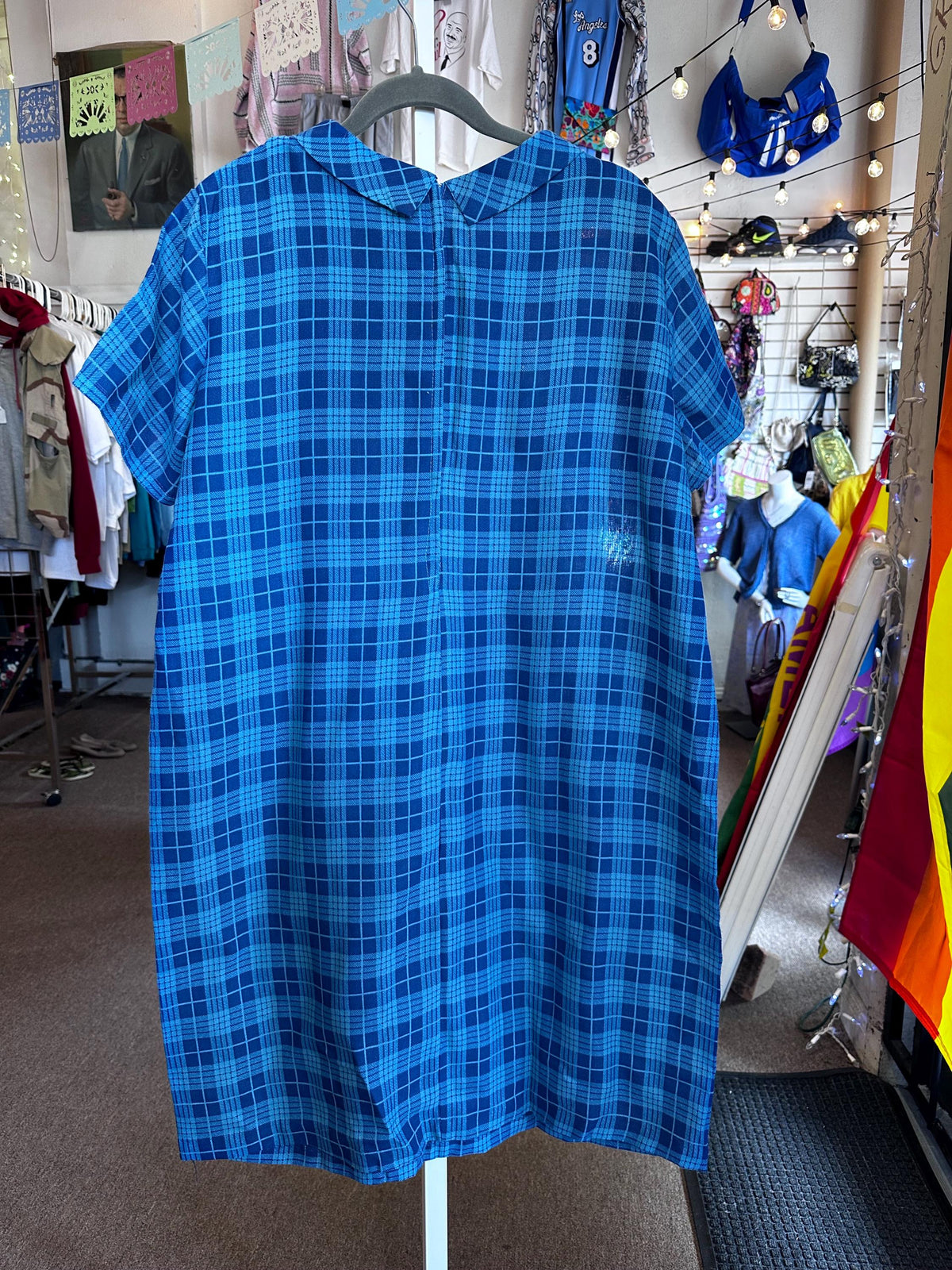Vintage K-10 1960's/50's Plus Size 2XL 3XL Plaid Blue Dress