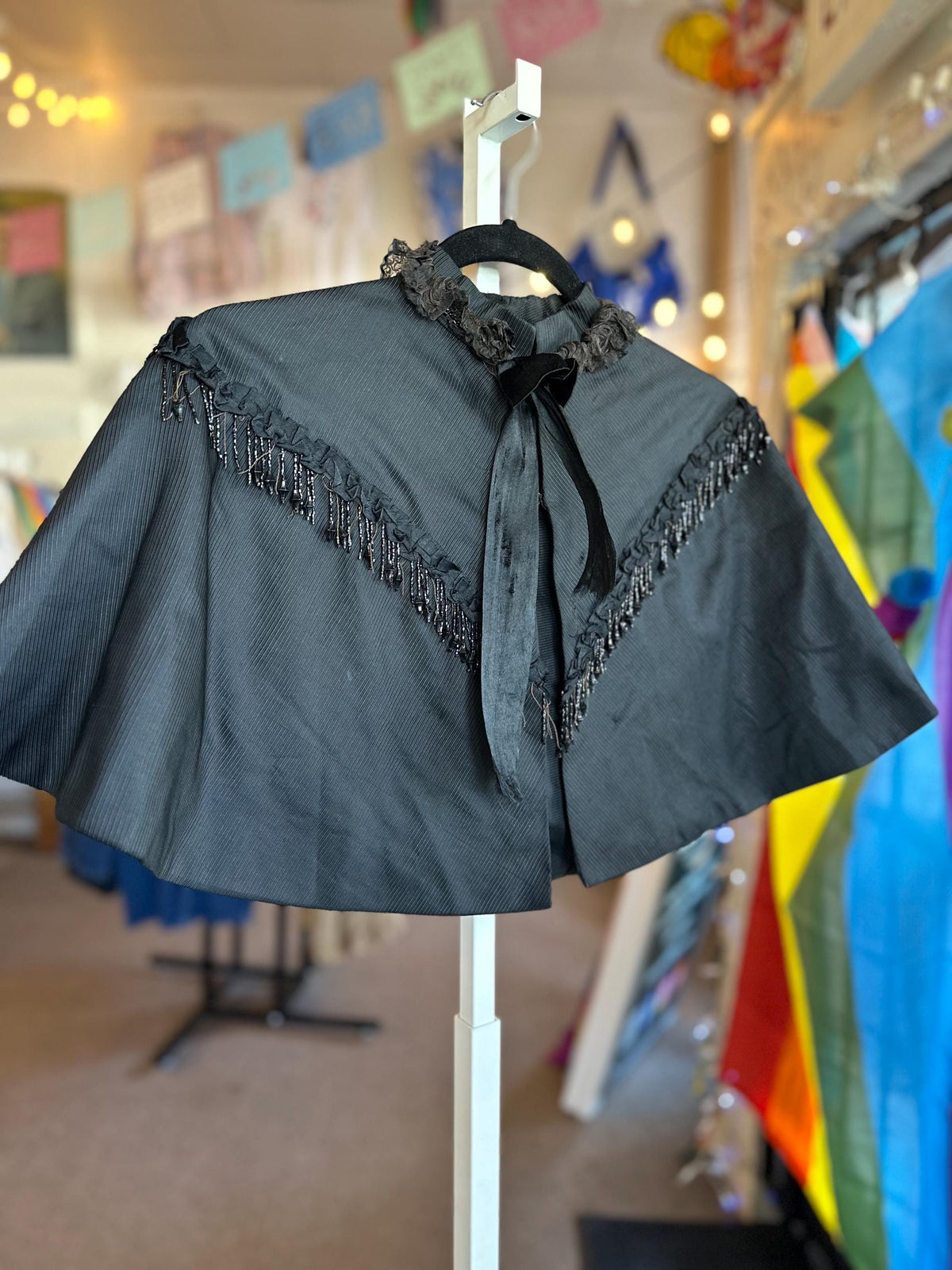 Antique Fringe 1800s Mourning Civil War Era Capelet Beaded Fringe As Is