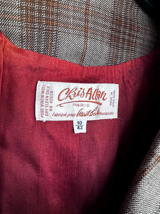 Vintage 1970s Chris Allan Women’s Plaid Genuine Wool Blazer – Size Small