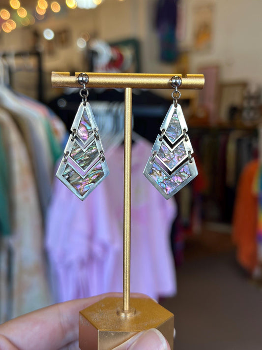 Sterling Silver .925 Mexican Abalone Chevron Earrings