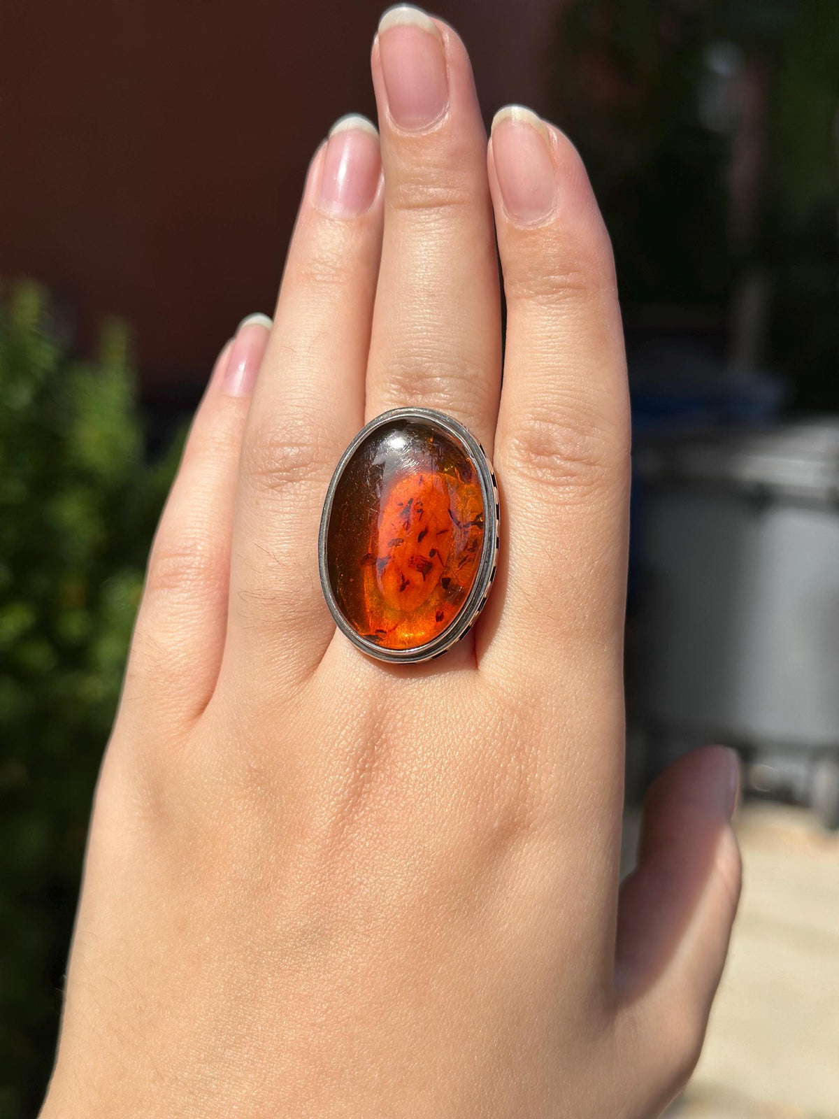 Vintage Sterling Silver Stamped Huge Amber Ring Size 7.5/8