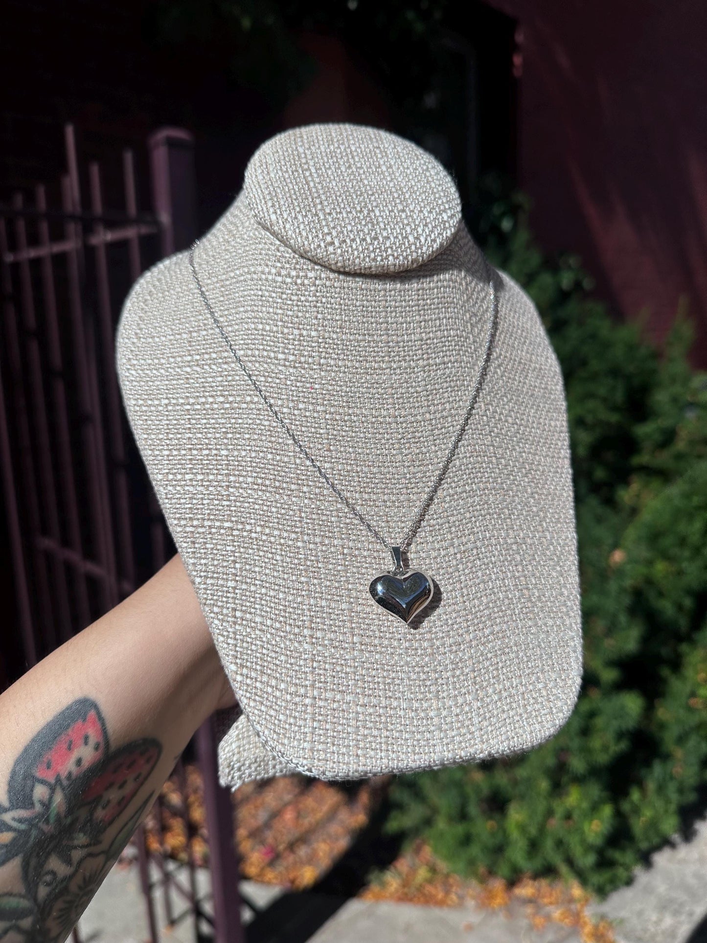 Puffy Sterling Silver Heart Necklace 18 inch chain Gifts For Her Romantic Birthday Gift