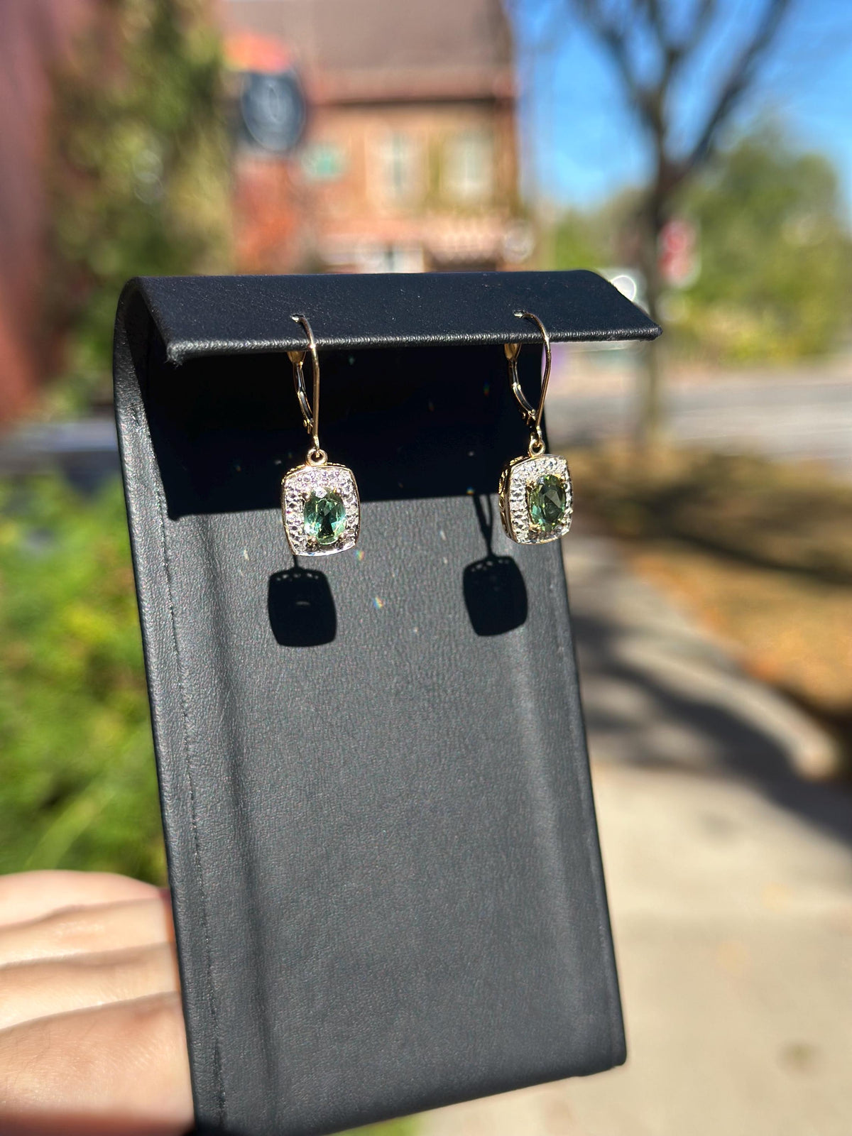 14K Gold Peridot And Diamond Shiny Statement Earrings August Birthstone Vintage