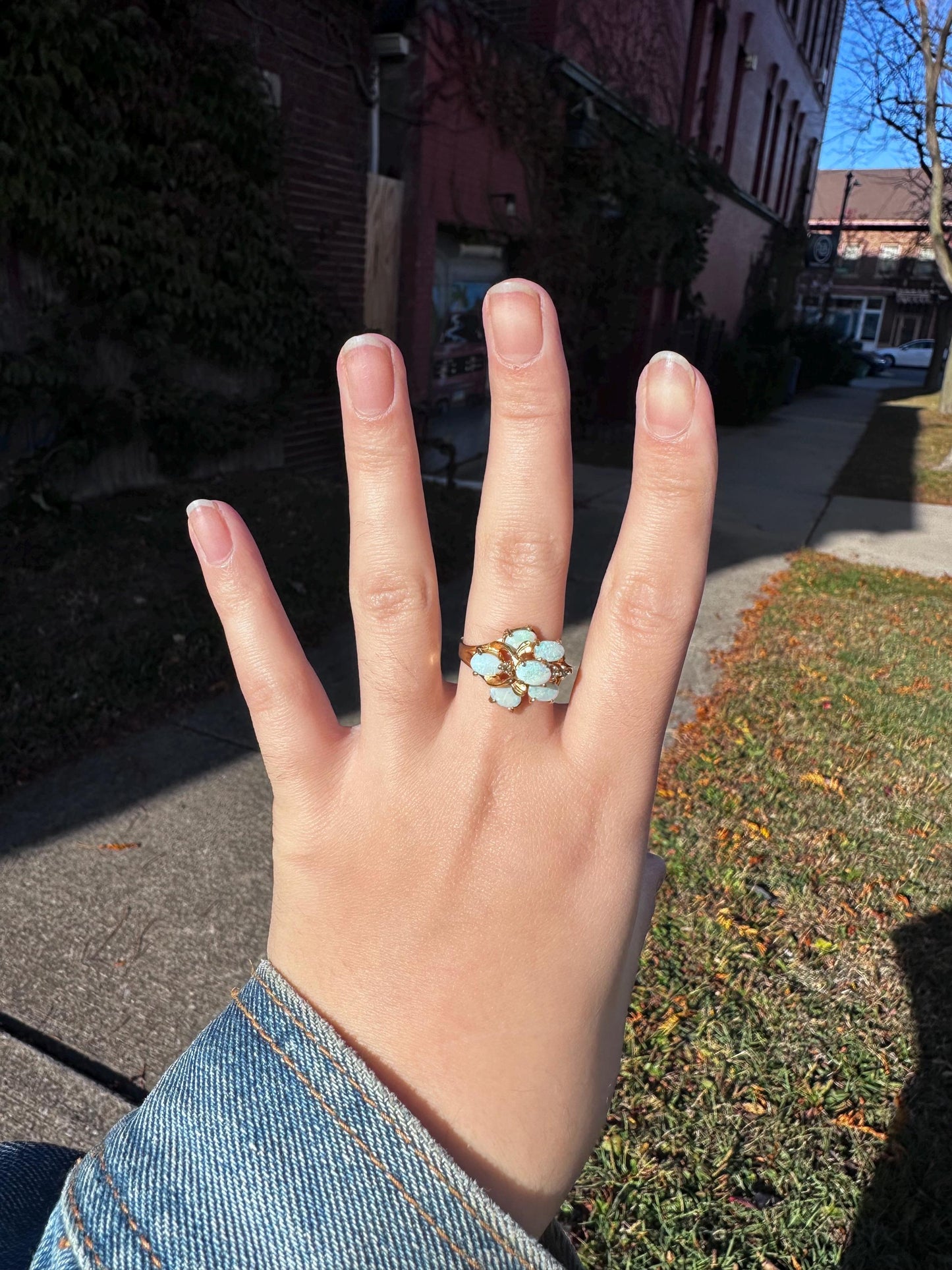 KAOS 1960s Vintage Statement Opal Cocktail Asymetrical Ring Gold Plated with Sizer about size 7