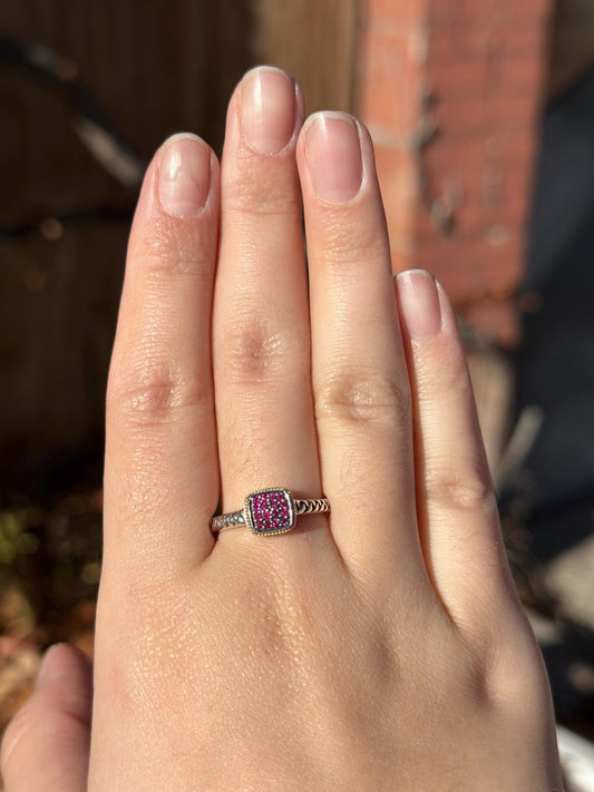 Modern EFFY Sterling Silver and 18K Gold Garnet Pave Ring Size 10 January Birthstone