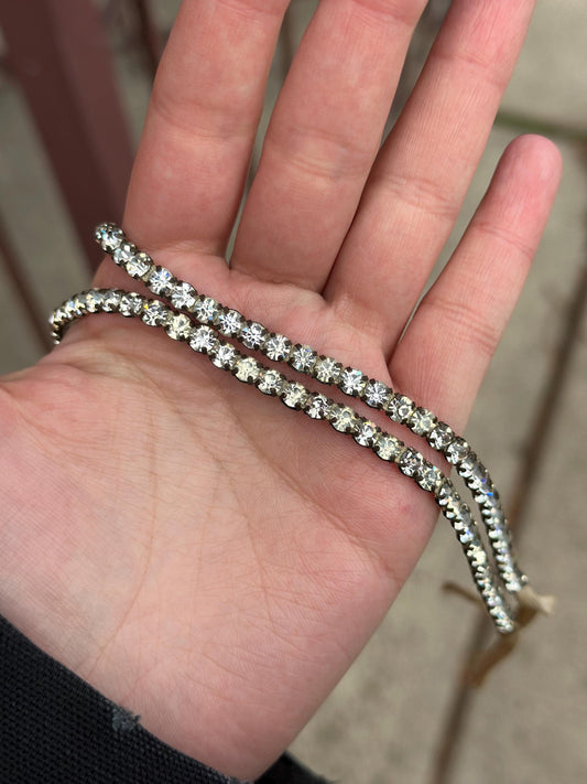 Vintage 1950's or Earlier Full Rhinestone Silver Choker with ribbon tie back.