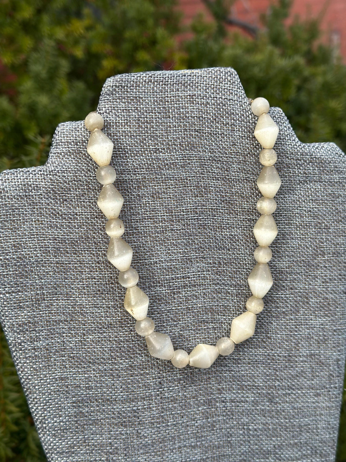 Antique Old Crystal Quartz Selenite Cornerless Beaded Necklace Heavy Gems