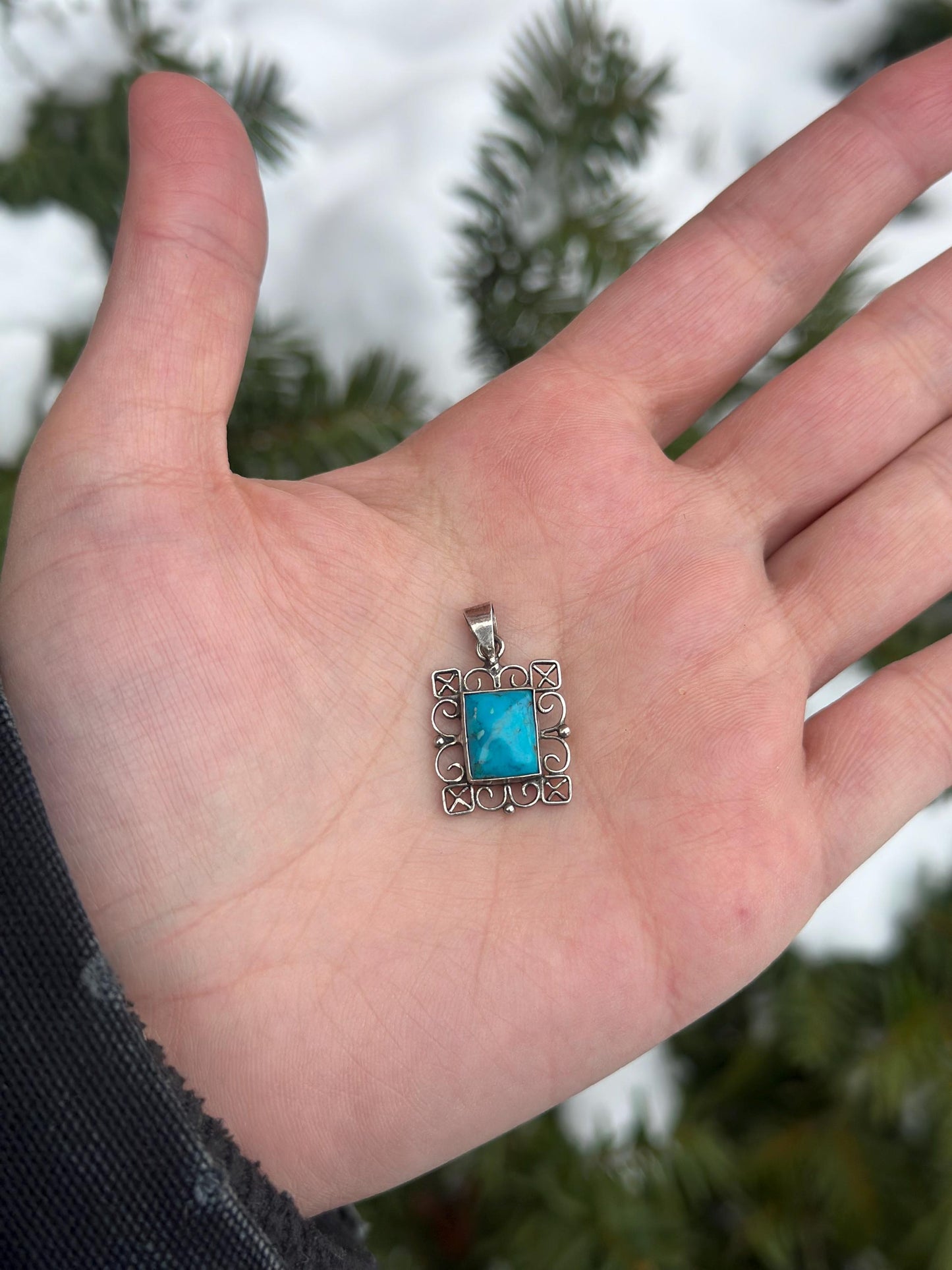 Vintage Sterling Silver Whimsigoth Filigree Turquoise Charm Pendant Necklace