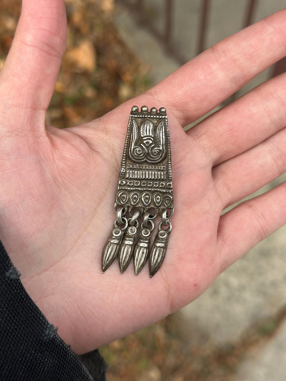 Unmarked Antique Silver Pewter Vintage India Tribal Pendant Charm