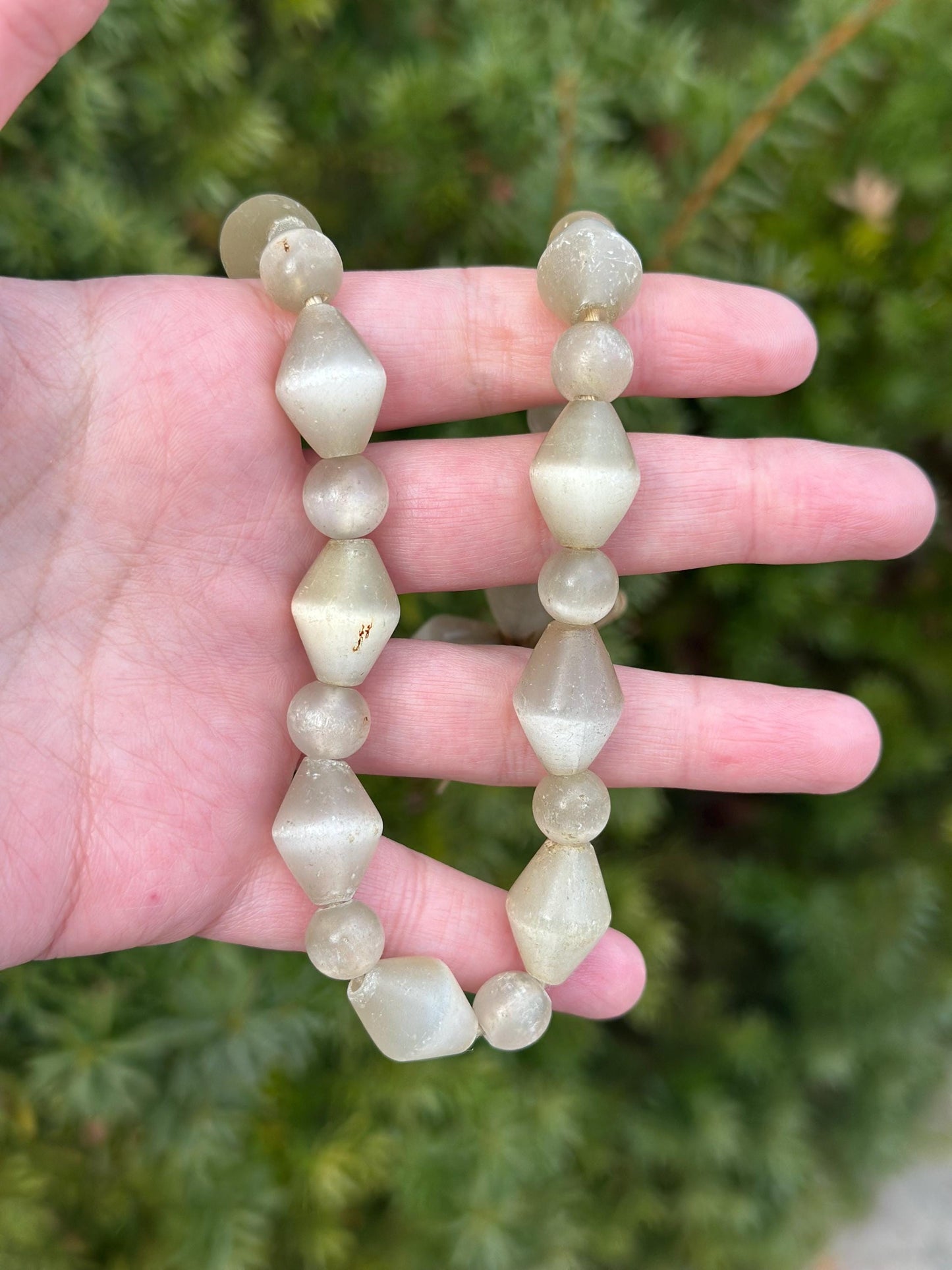 Antique Old Crystal Quartz Selenite Cornerless Beaded Necklace Heavy Gems